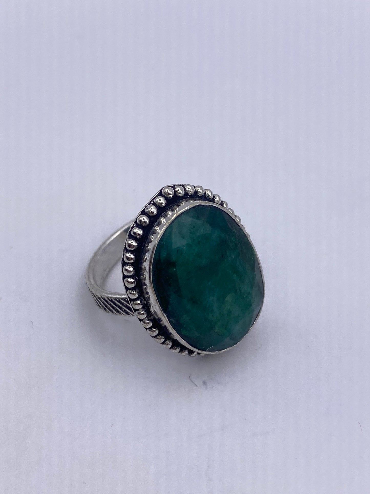 Vintage Green Raw Emerald Silver Bronze Statement Boho Ring