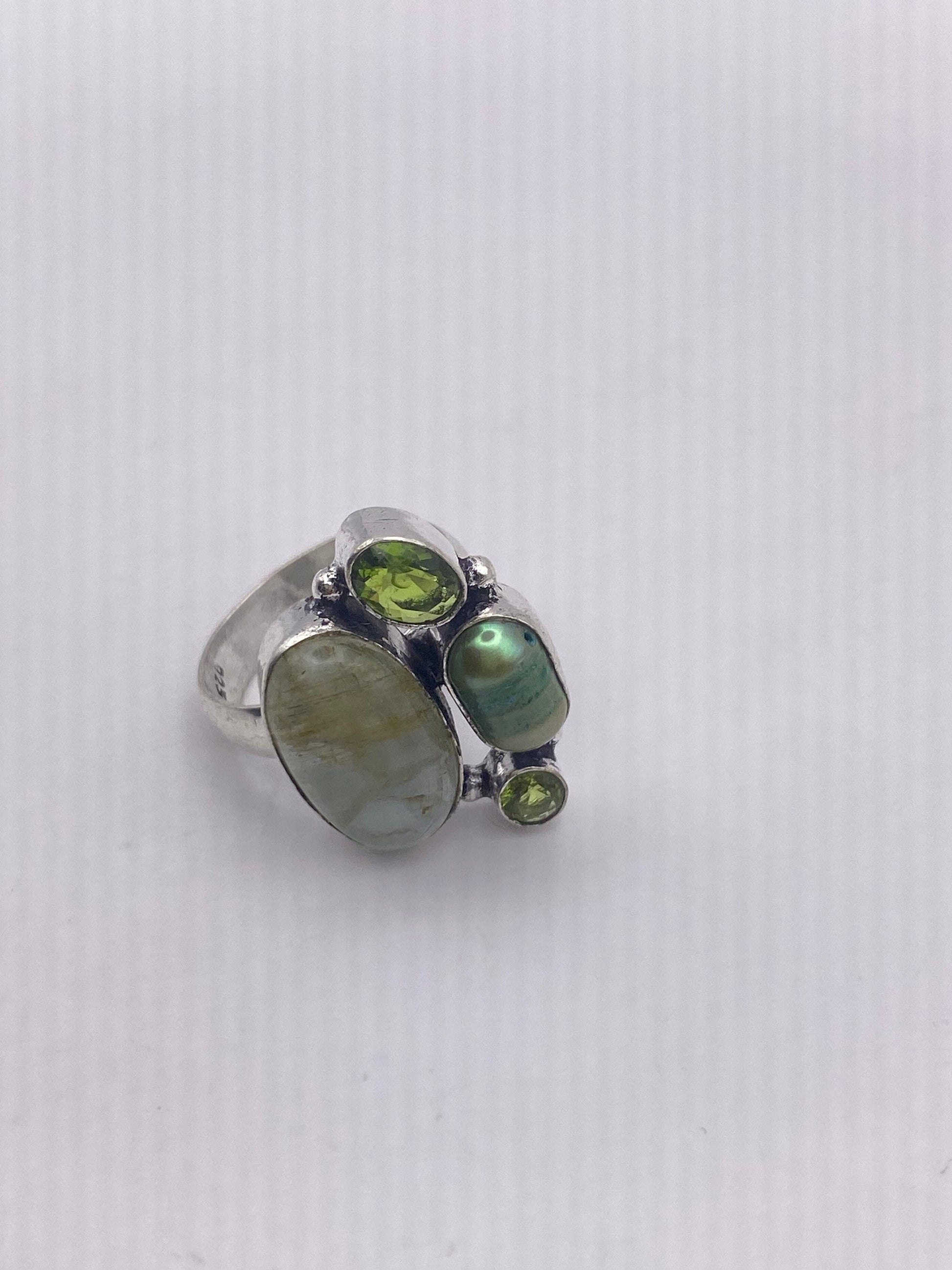 Vintage Green Pearl Peridot Jade Cocktail Ring