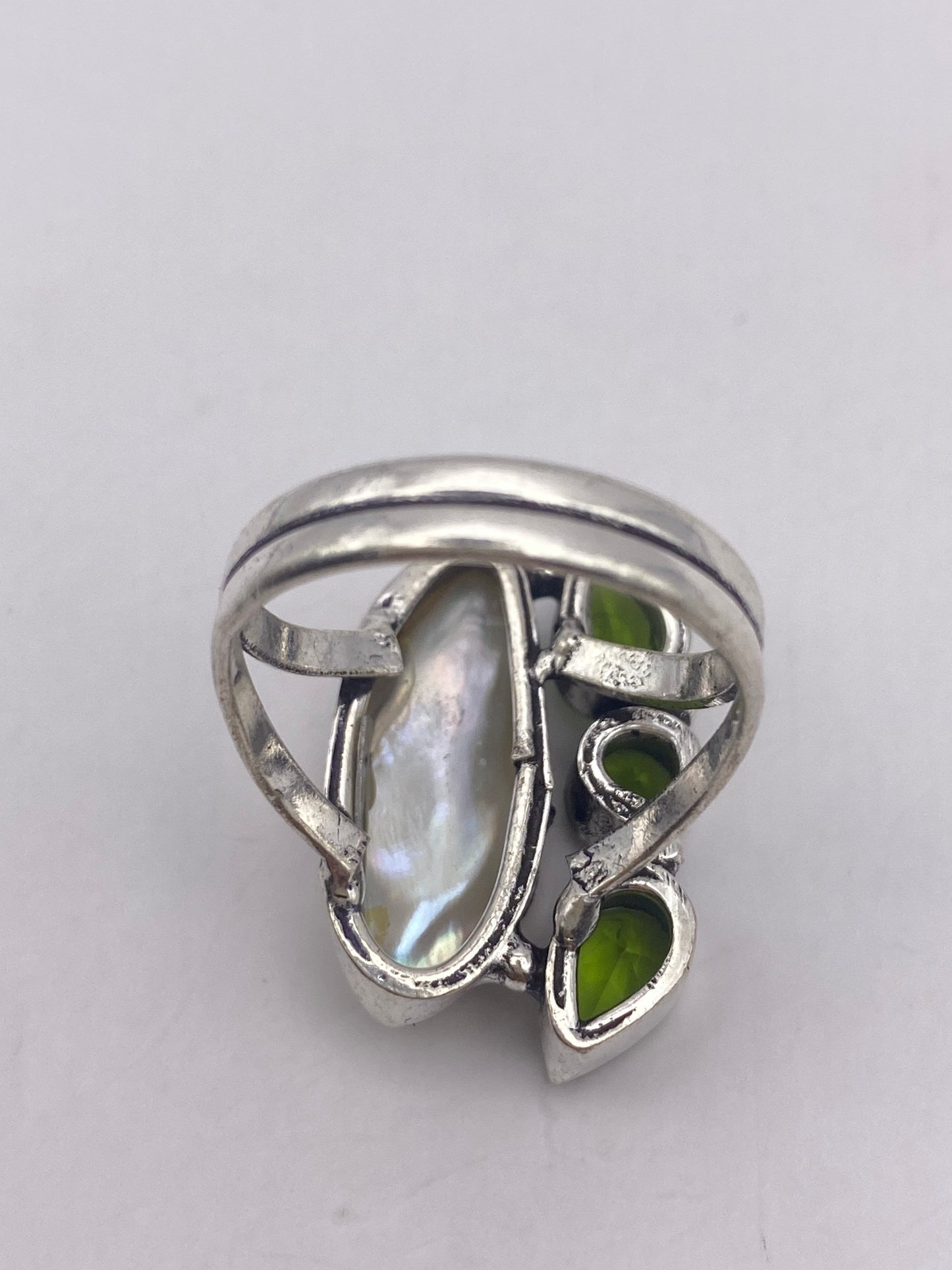 Vintage Green Pearl Peridot Cocktail Ring