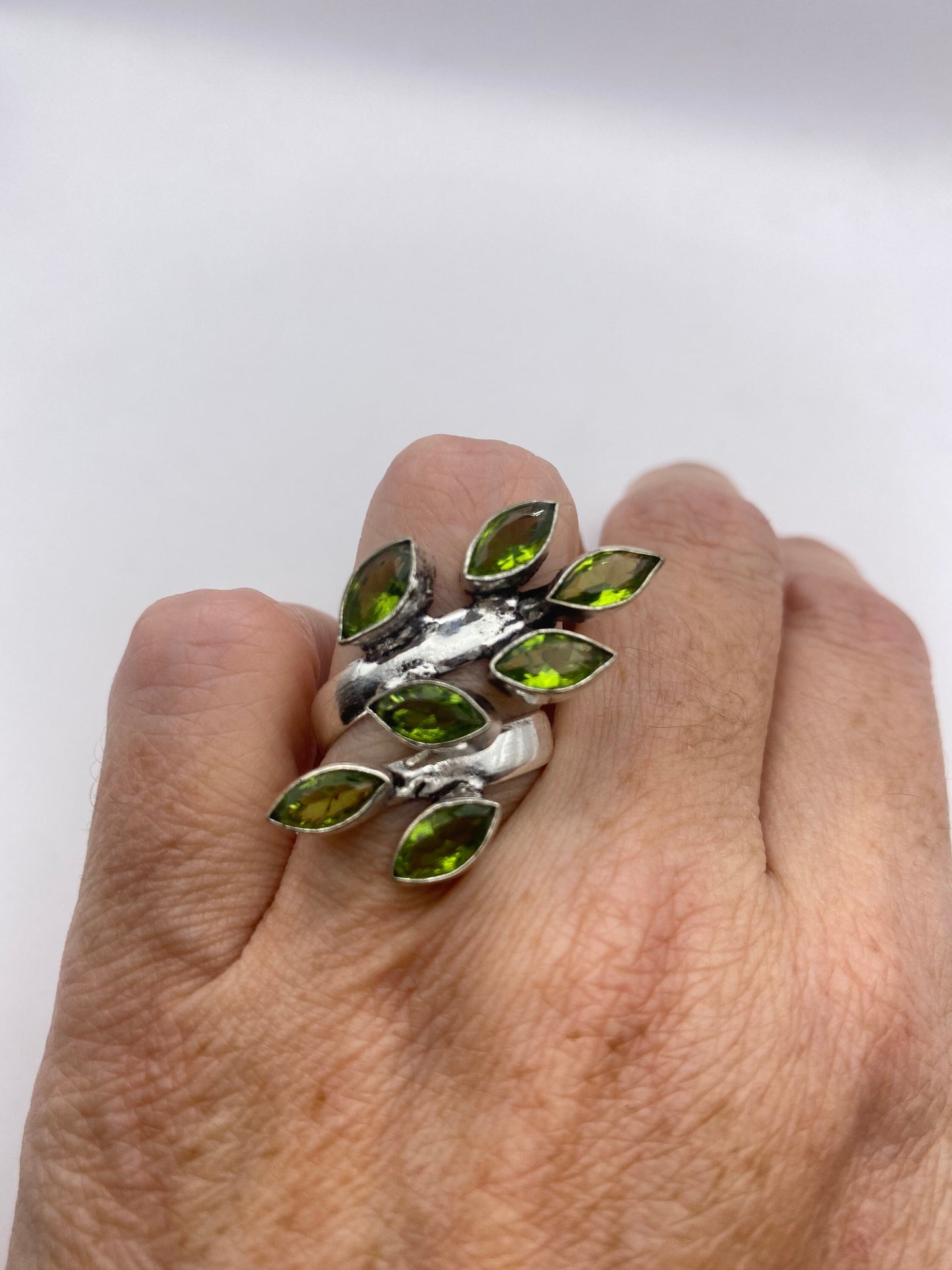 Vintage Green Pearl Peridot Cocktail Ring Adjustable