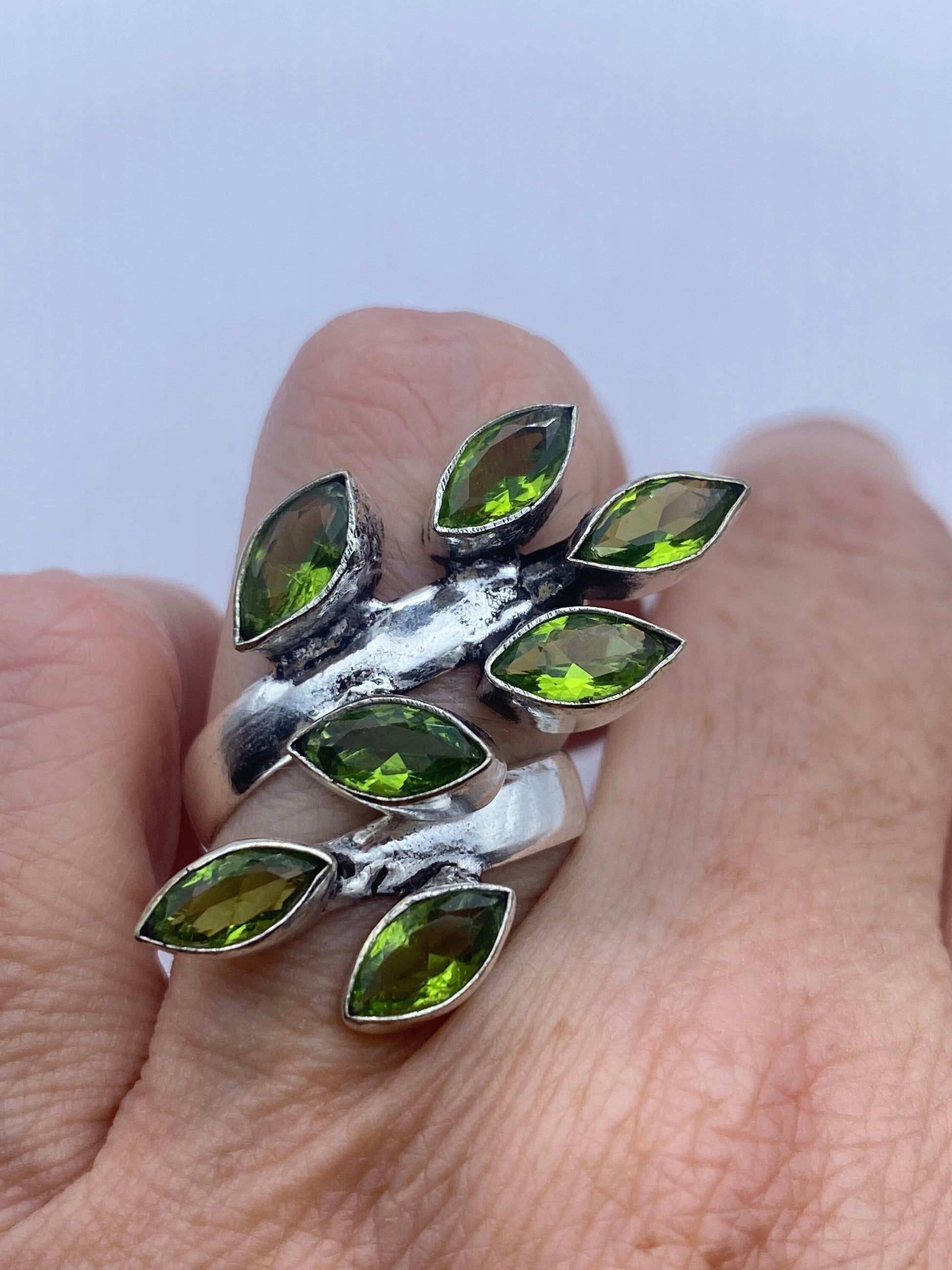 Vintage Green Pearl Peridot Cocktail Ring Adjustable