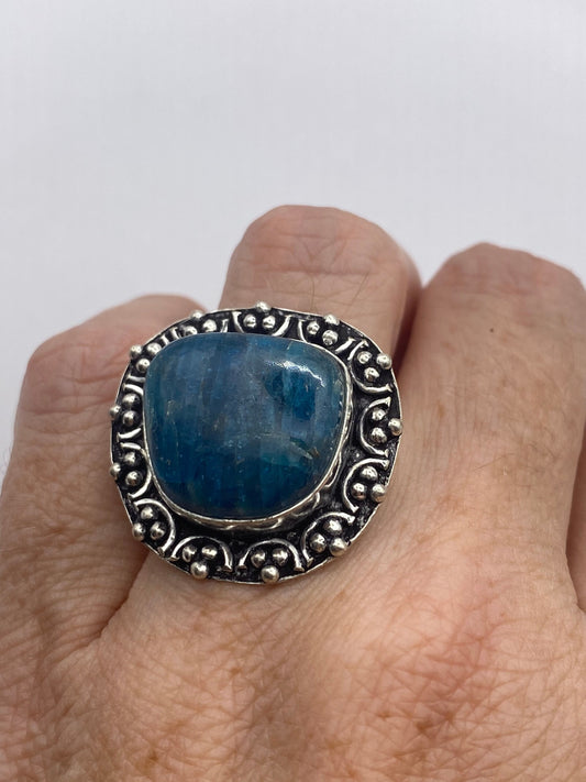 Vintage Genuine Blue White Rainbow Moonstone Ring