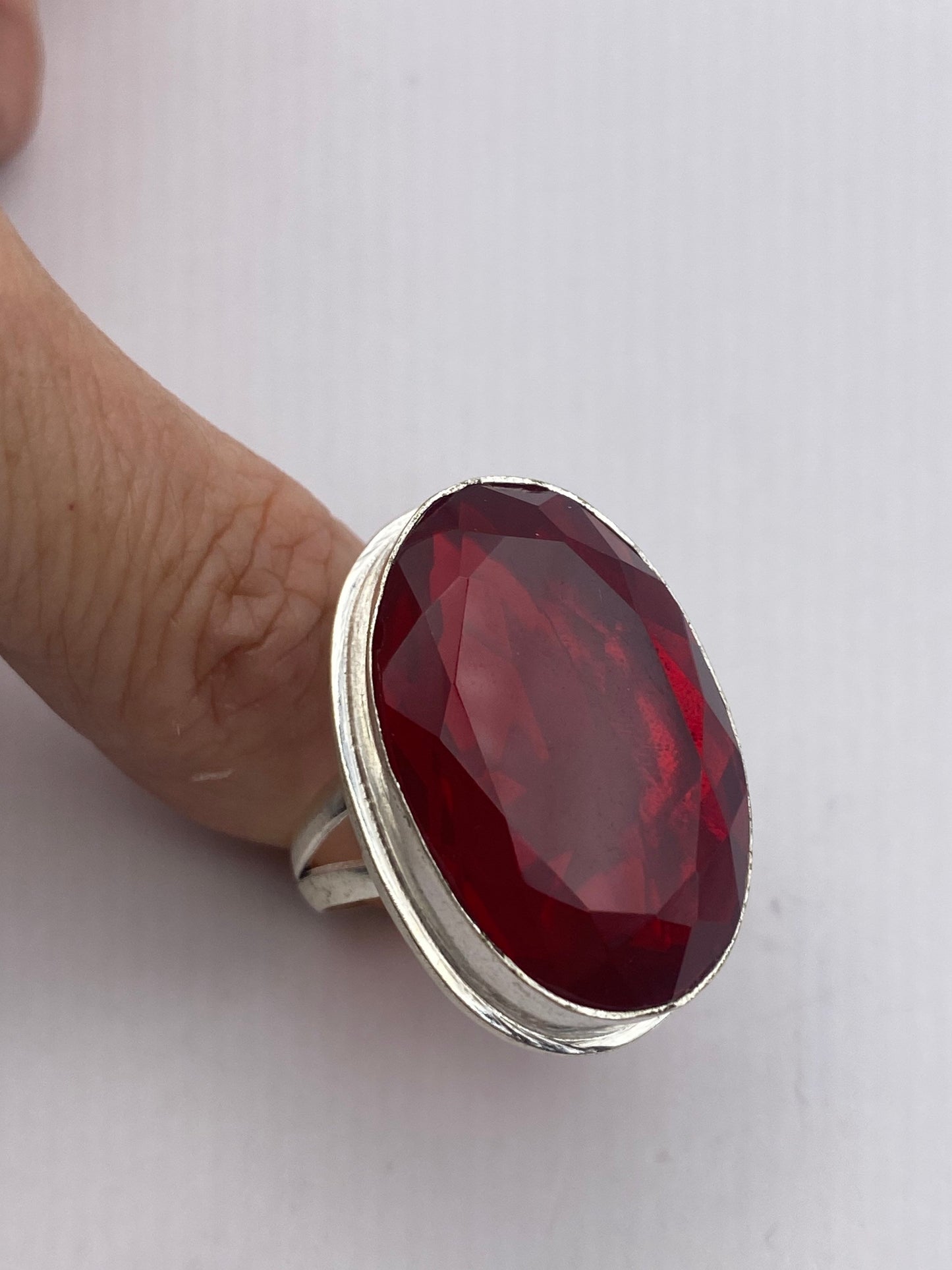 Vintage Red Ruby Glass Ring Antique Art Glass Statement Cocktail