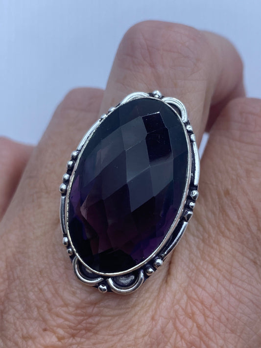 Vintage Amethyst Glass Ring Antique Statement Cocktail