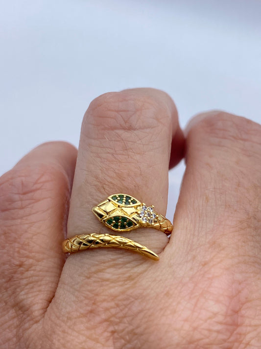 Vintage Snake Ring Gold Filled Crystal Cocktail Ring