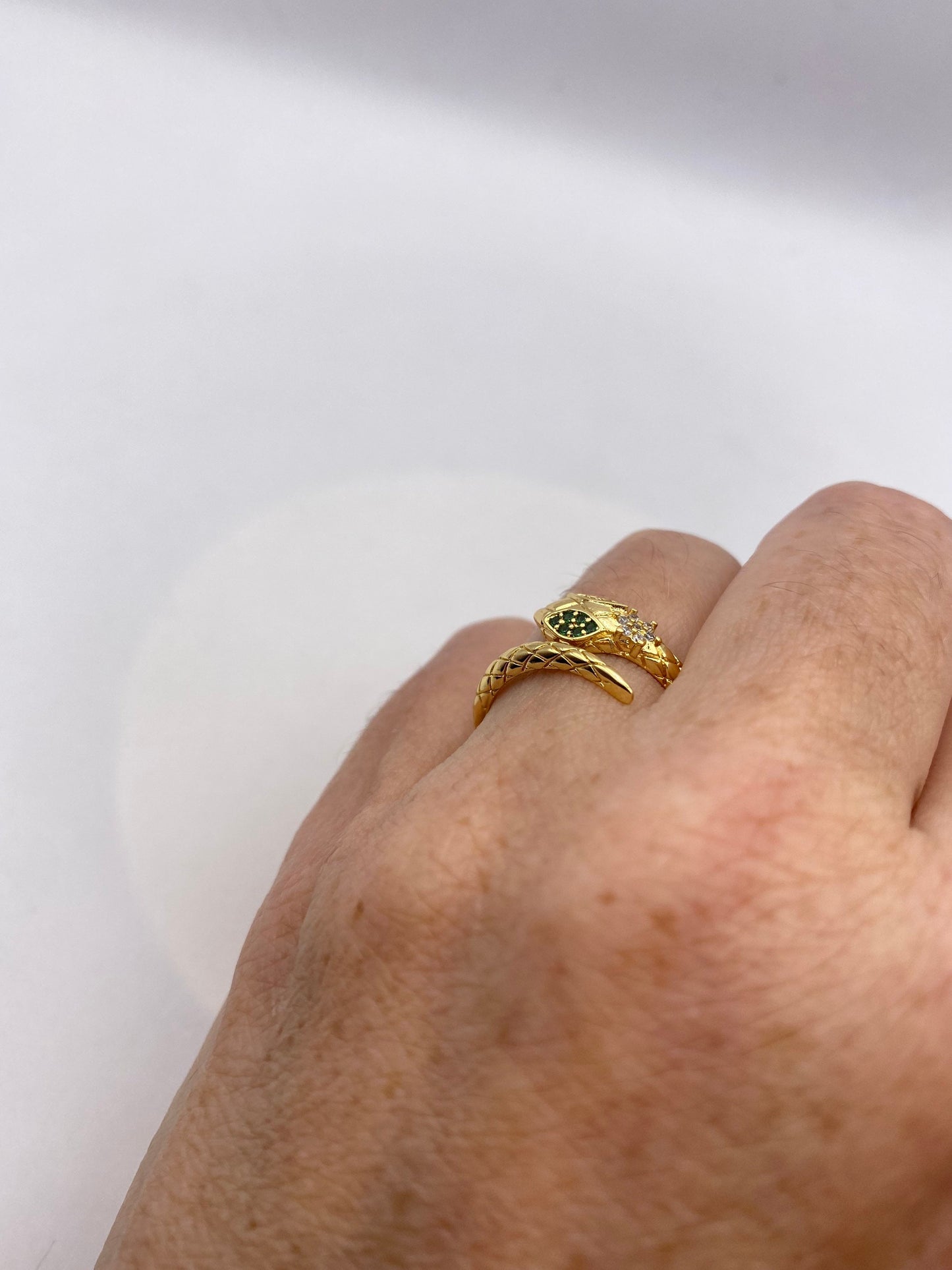 Vintage Snake Ring Gold Filled Crystal Cocktail Ring