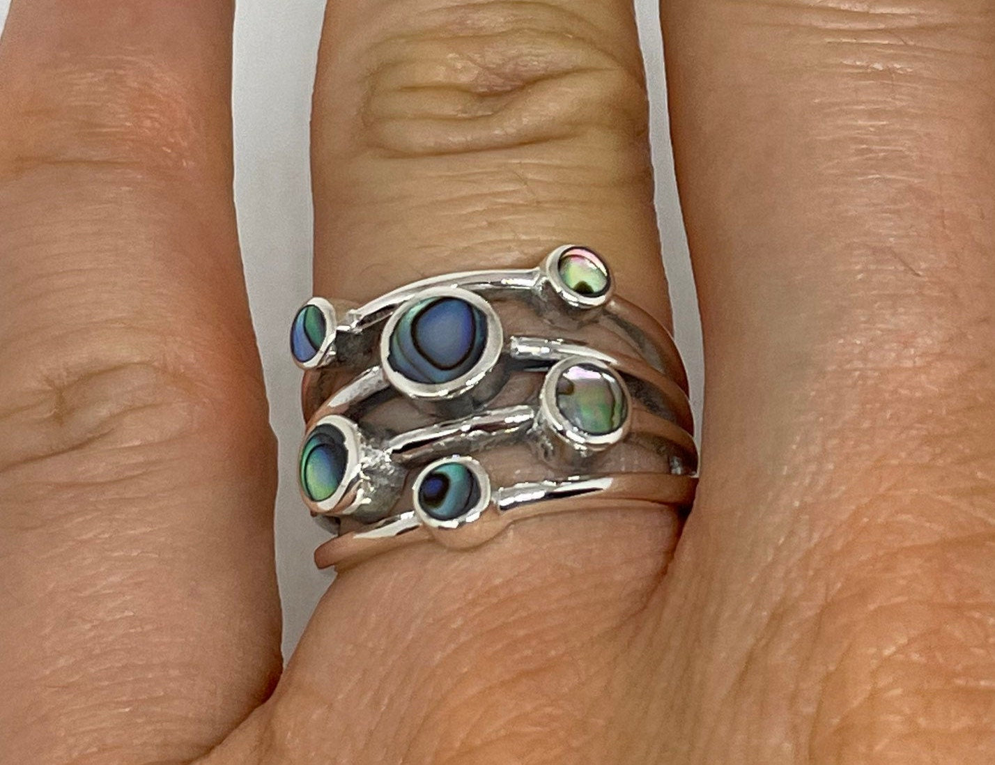 Antique Abalone Filigree Sterling Silver Ring