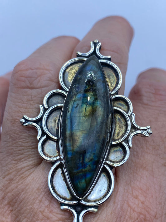 Vintage Rainbow Labradorite Statement Ring