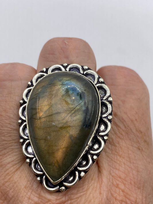 Vintage Rainbow Labradorite Statement Ring