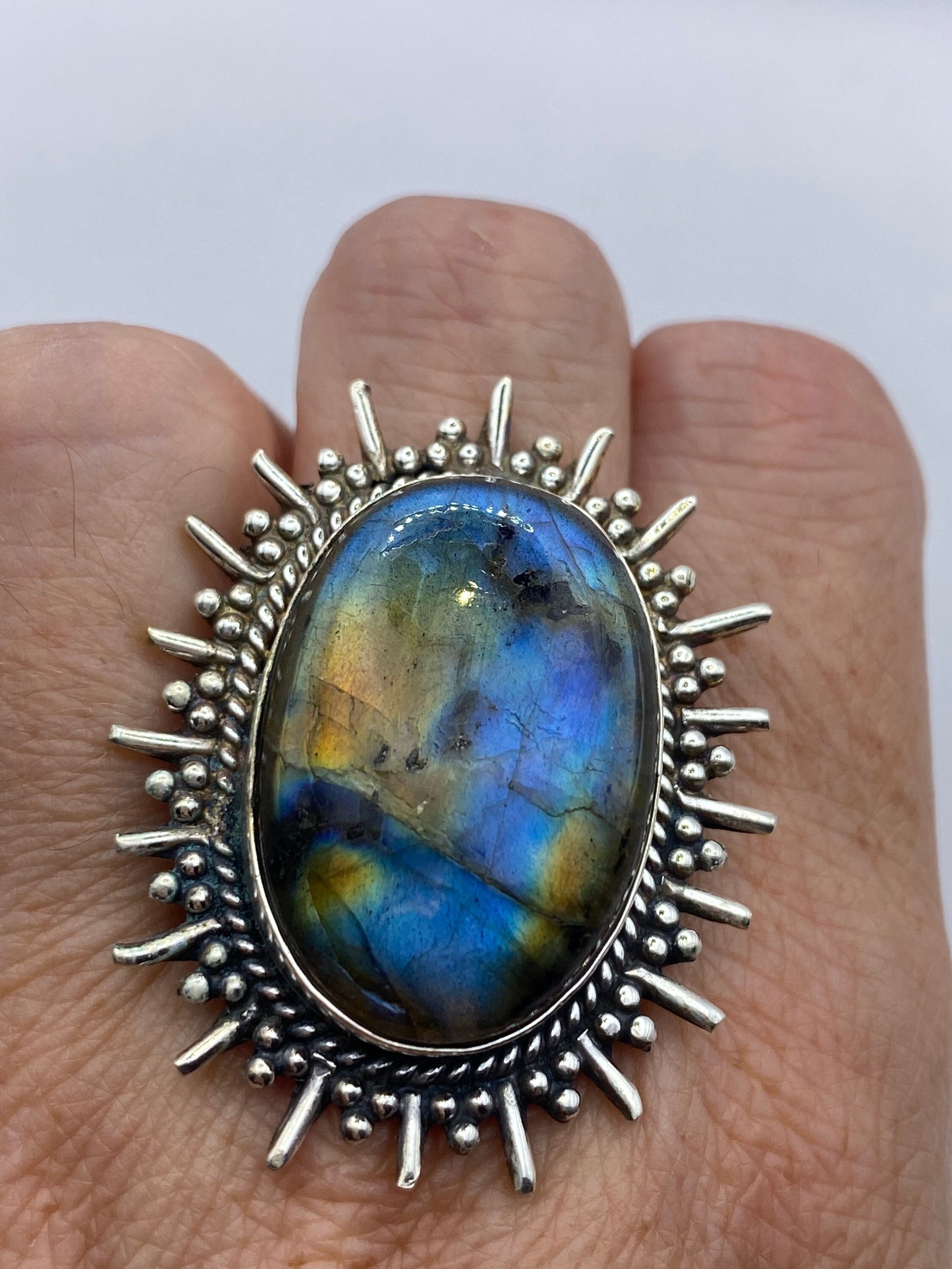 Vintage Rainbow Labradorite Statement Ring