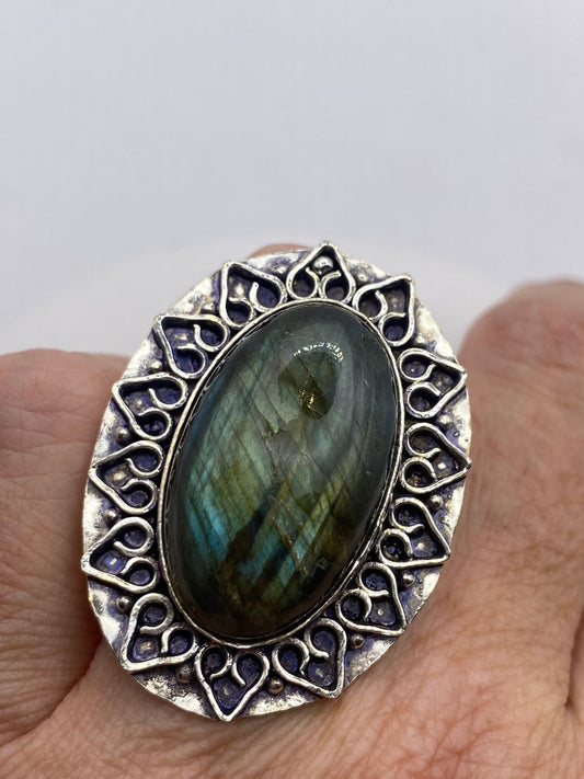 Vintage Rainbow Labradorite Statement Ring