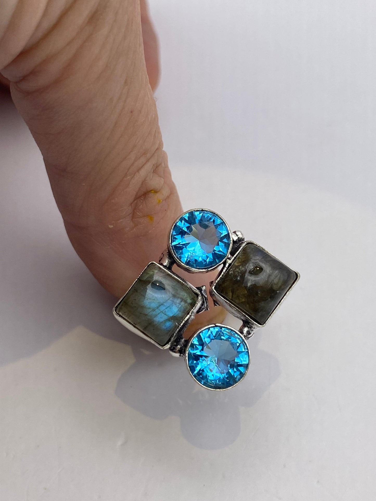 Vintage Rainbow Labradorite Blue Topaz Cocktail Ring