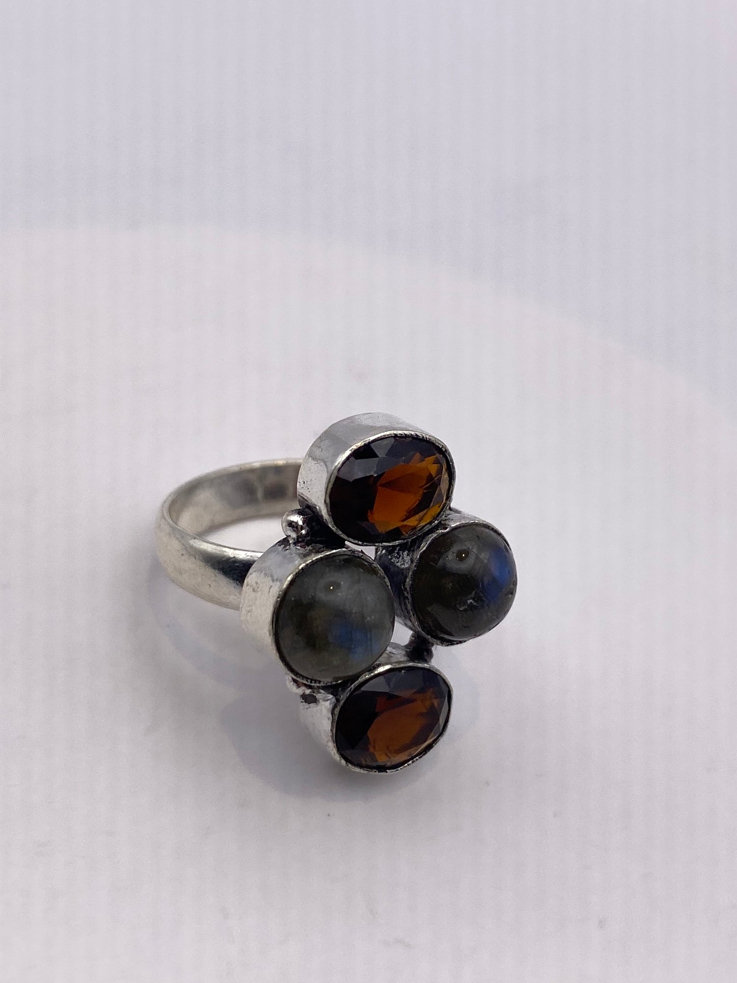 Vintage Rainbow Labradorite Red Garnet Cocktail Ring