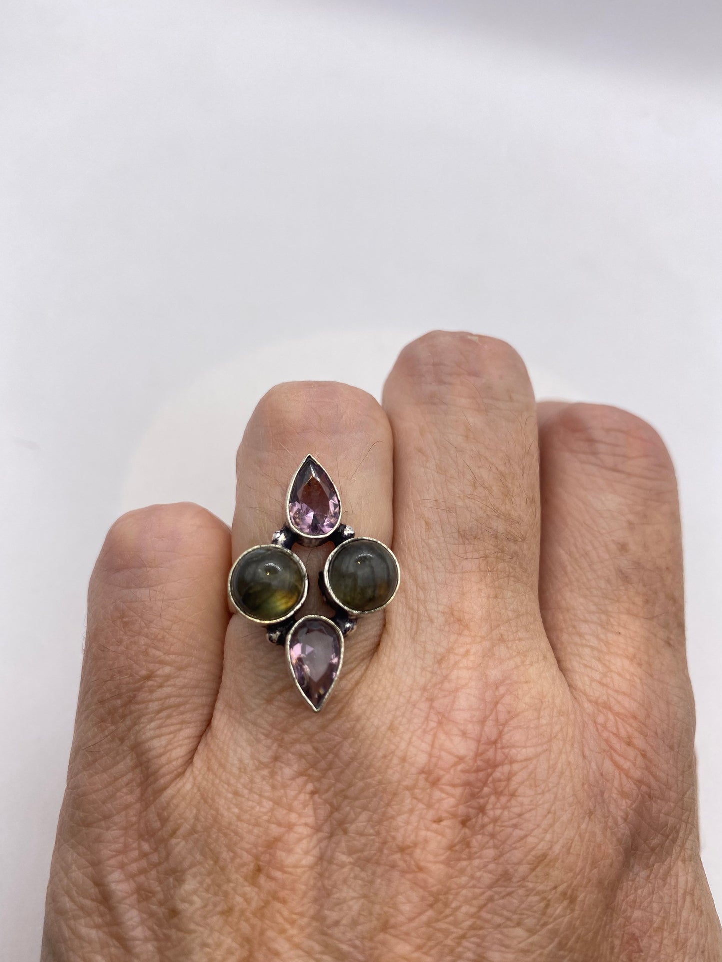 Vintage Rainbow Labradorite Amethyst Cocktail Ring