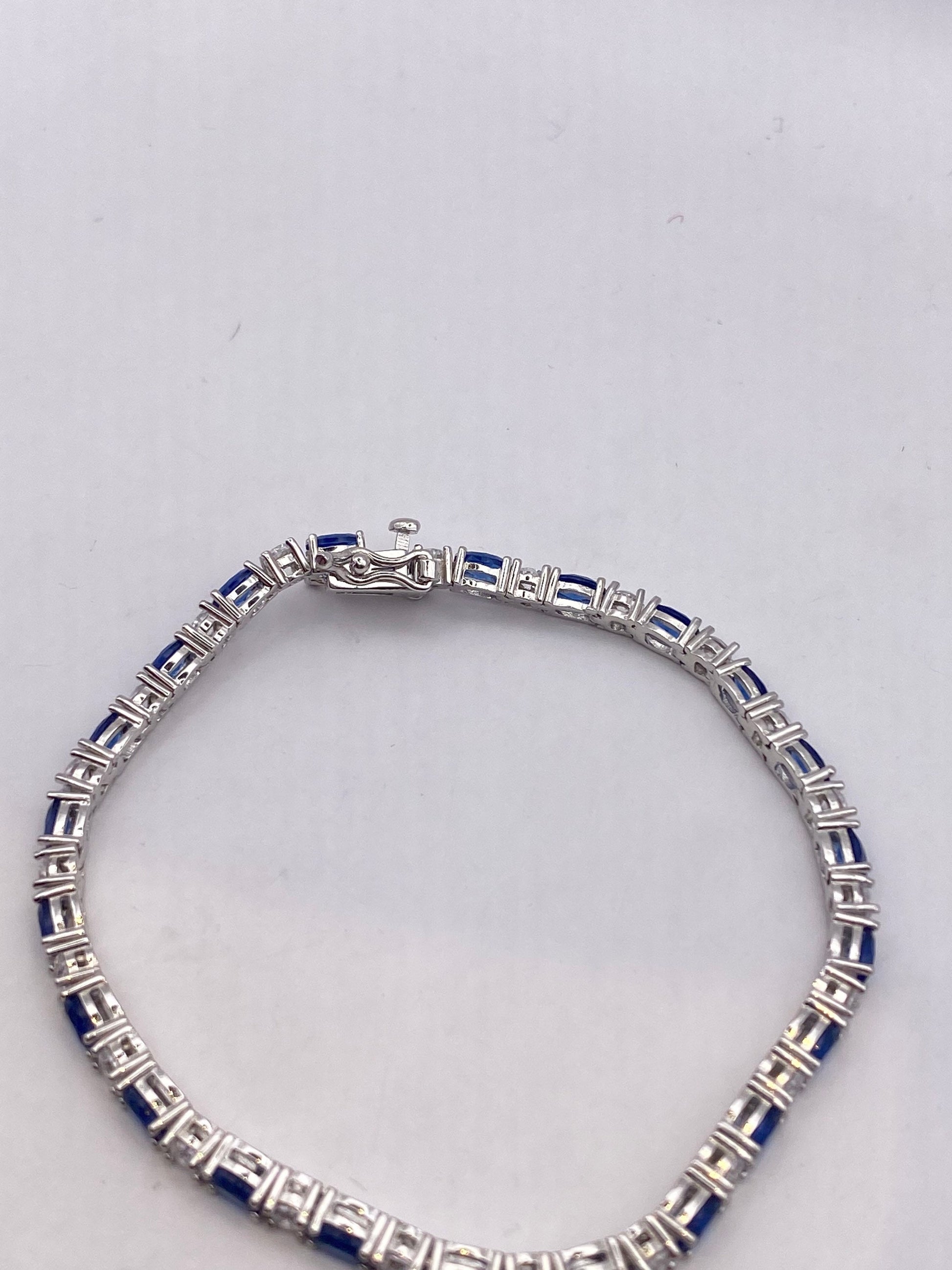 Vintage Blue Iolite Heart 925 Sterling Silver Tennis Bracelet