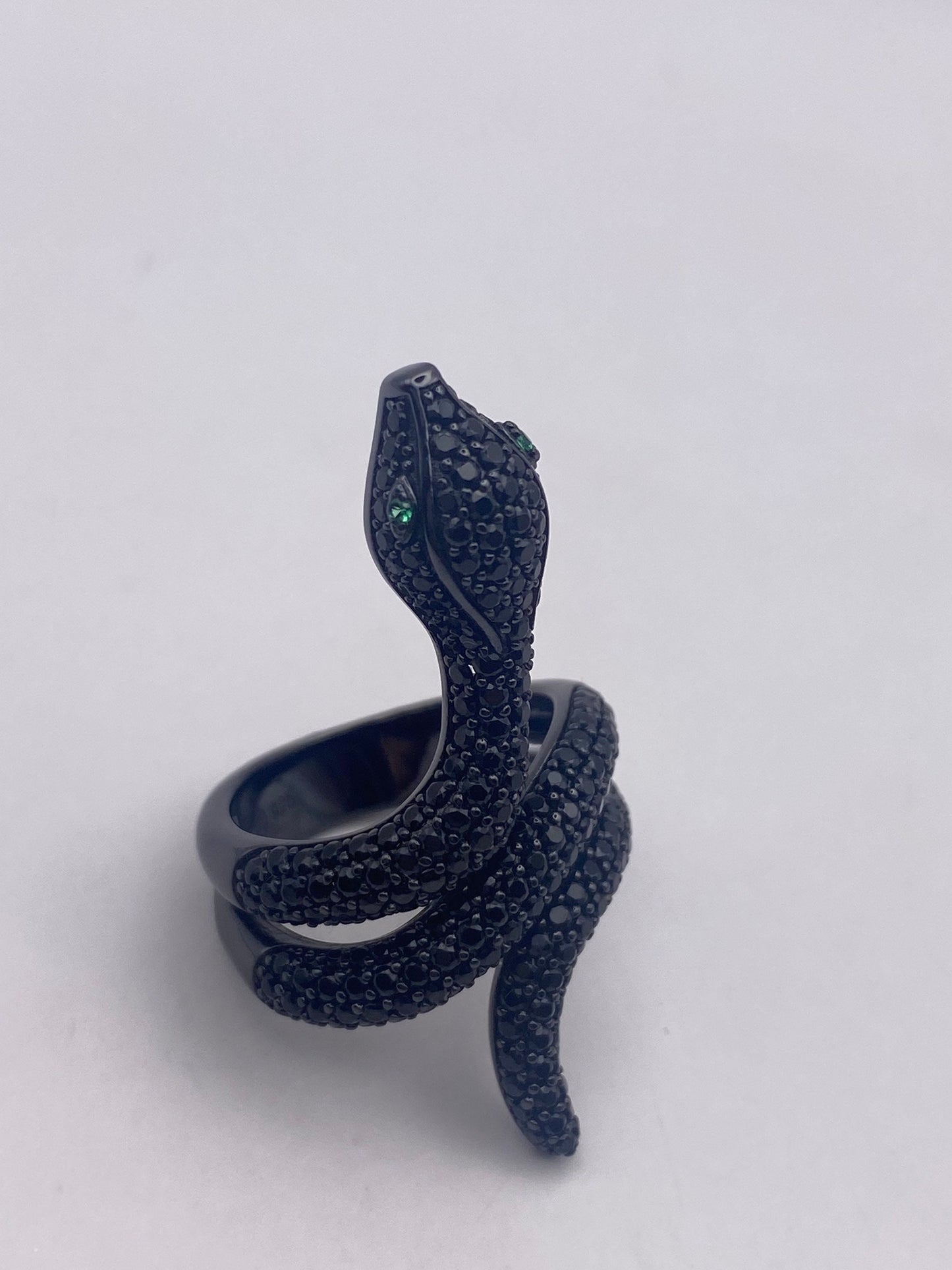 Vintage Snake Ring Sterling Silver Black Crystal