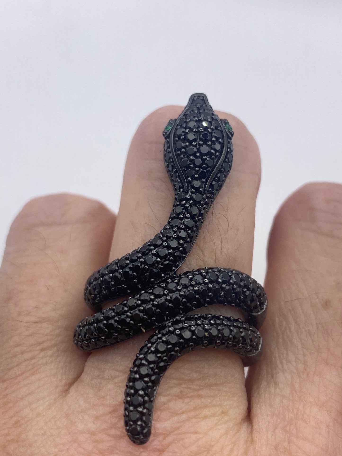 Vintage Snake Ring Sterling Silver Black Crystal