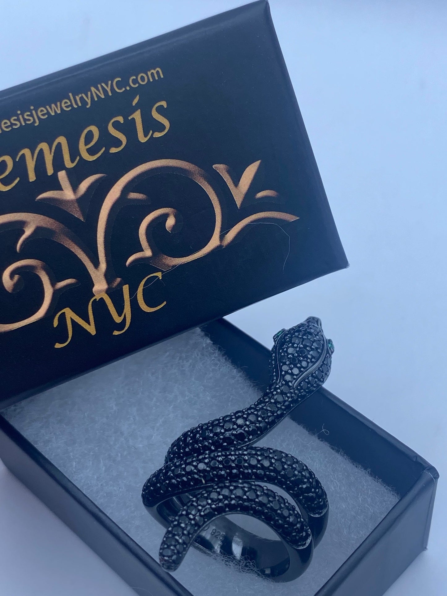 Vintage Snake Ring Sterling Silver Black Crystal