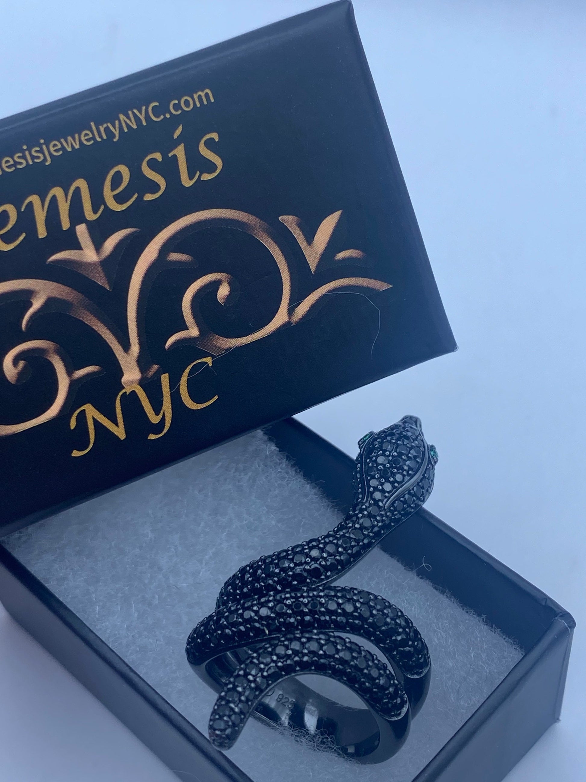 Vintage Snake Ring Sterling Silver Black Crystal