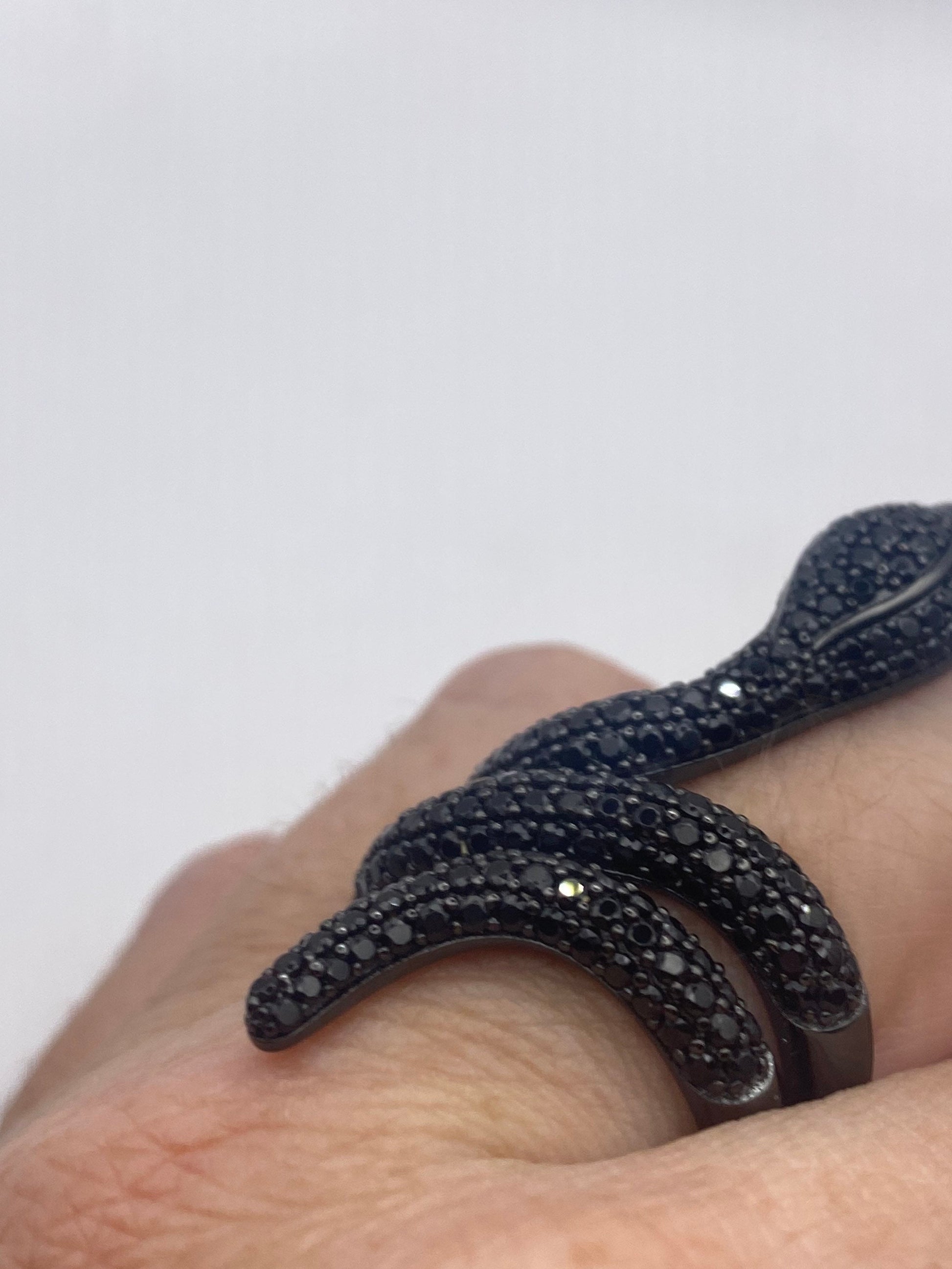 Vintage Snake Ring Sterling Silver Black Crystal