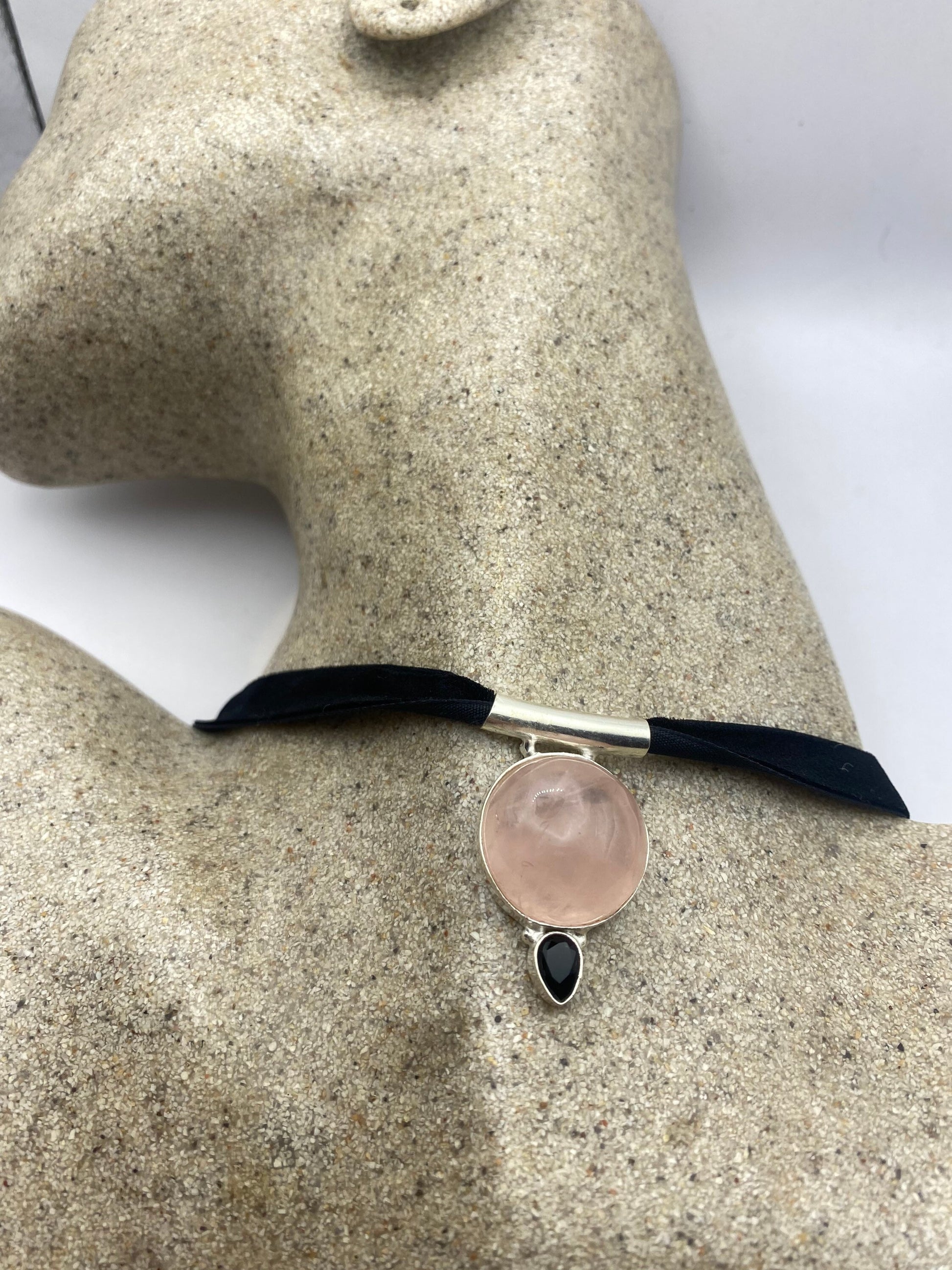 Vintage Antique Pink Rose Quartz Choker Necklace