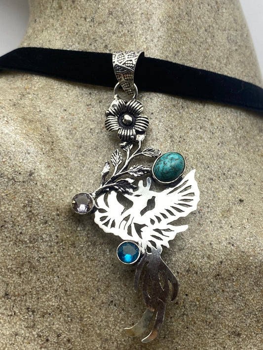 Vintage Bird of Paradise Choker Blue Turquoise Necklace