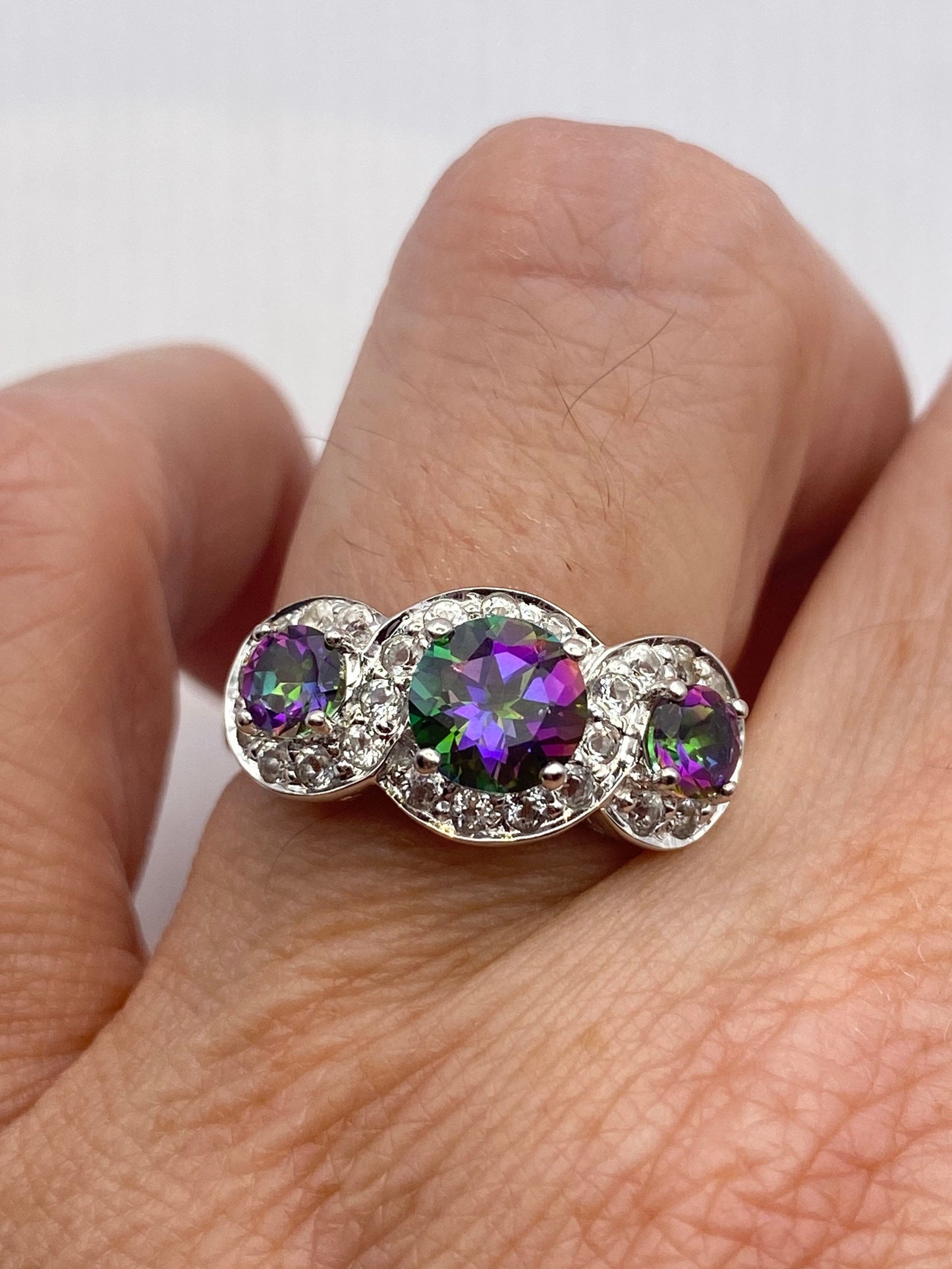 Vintage Genuine Mystic Blue Topaz Golden 925 Sterling Silver Ring