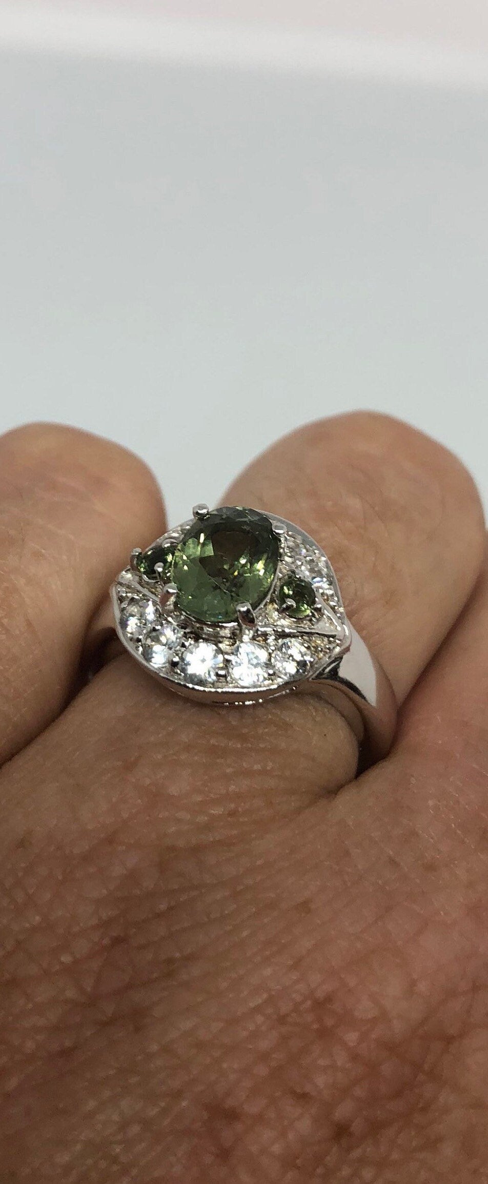 Vintage Green Peridot Setting 925 Sterling Silver Ring