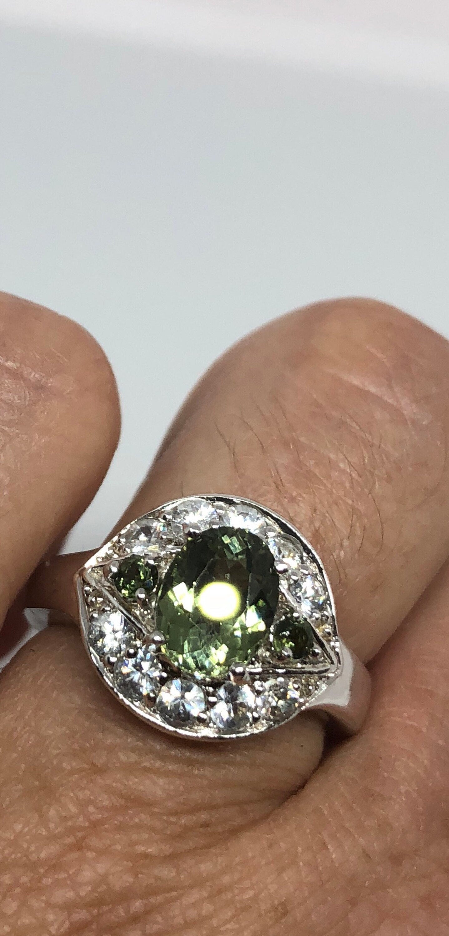 Vintage Green Peridot Setting 925 Sterling Silver Ring