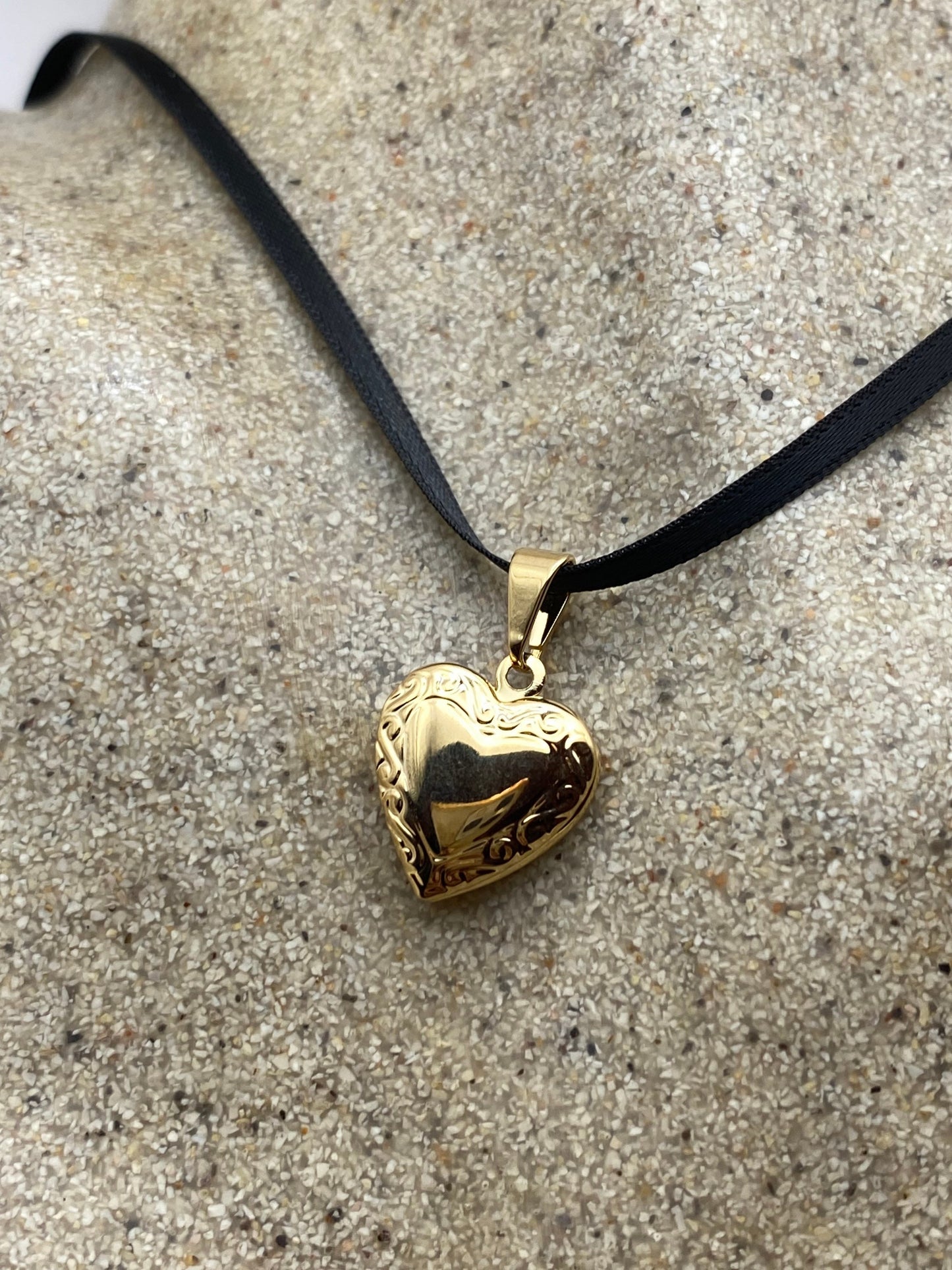 Vintage Heart Locket Choker Gold Filled Necklace