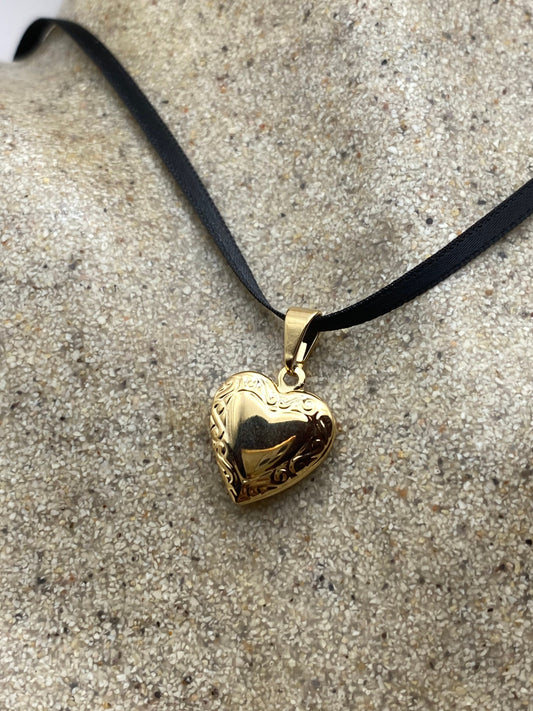 Vintage Heart Locket Choker Gold Filled Necklace