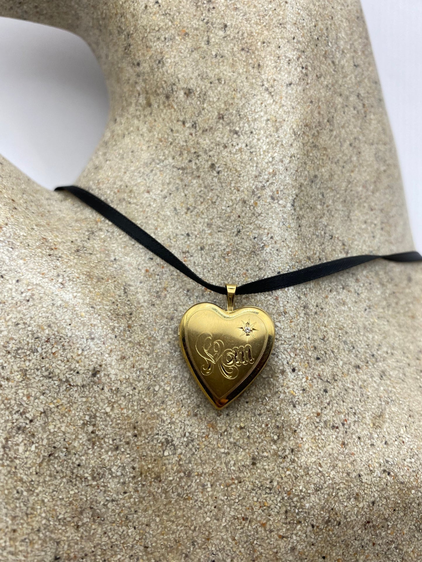 Vintage Heart Locket Choker | 9k Gold Filled, Diamond Star