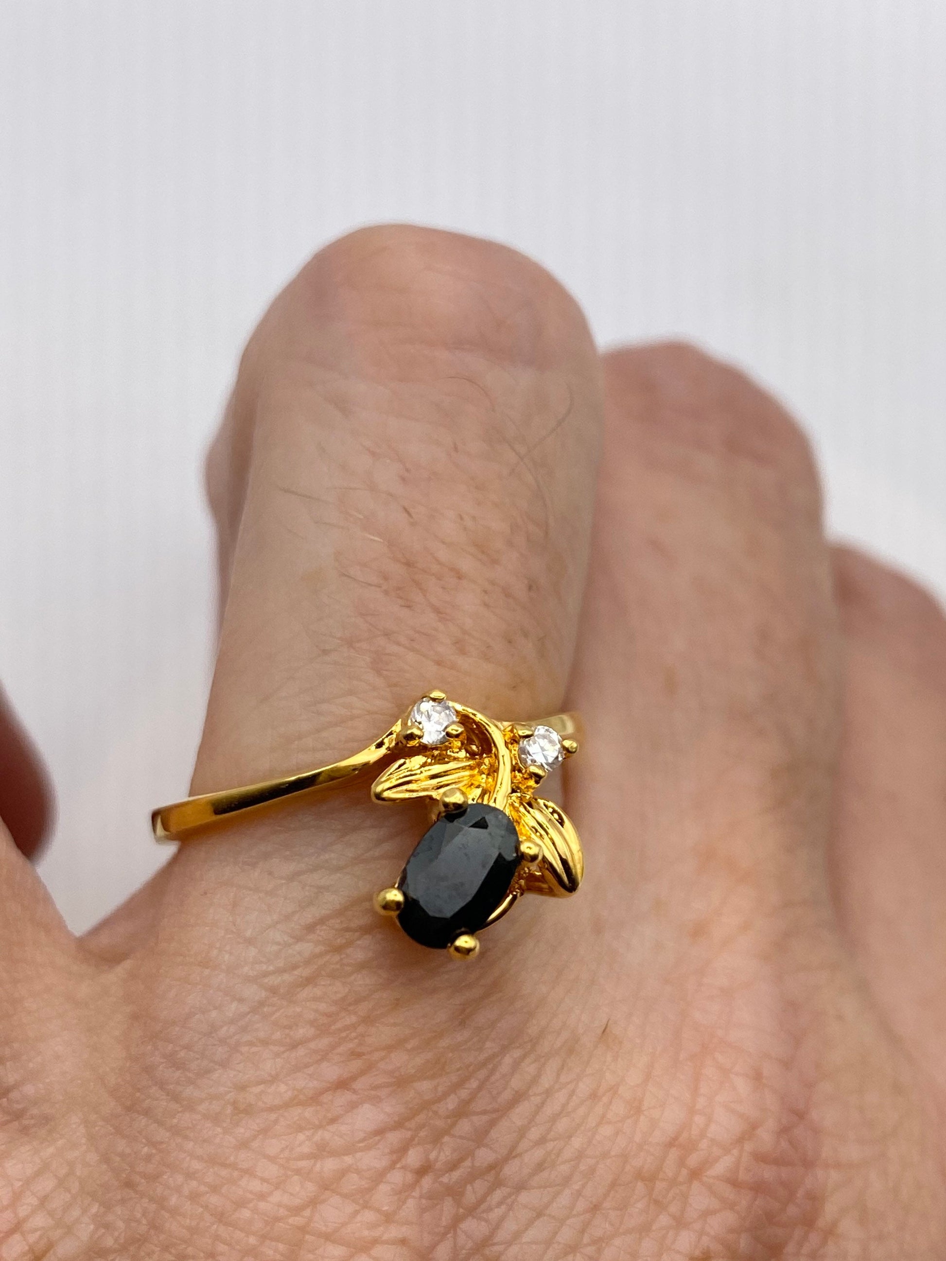 Vintage Blue Sapphire with Diamond Ring Golden 925 Sterling Silver