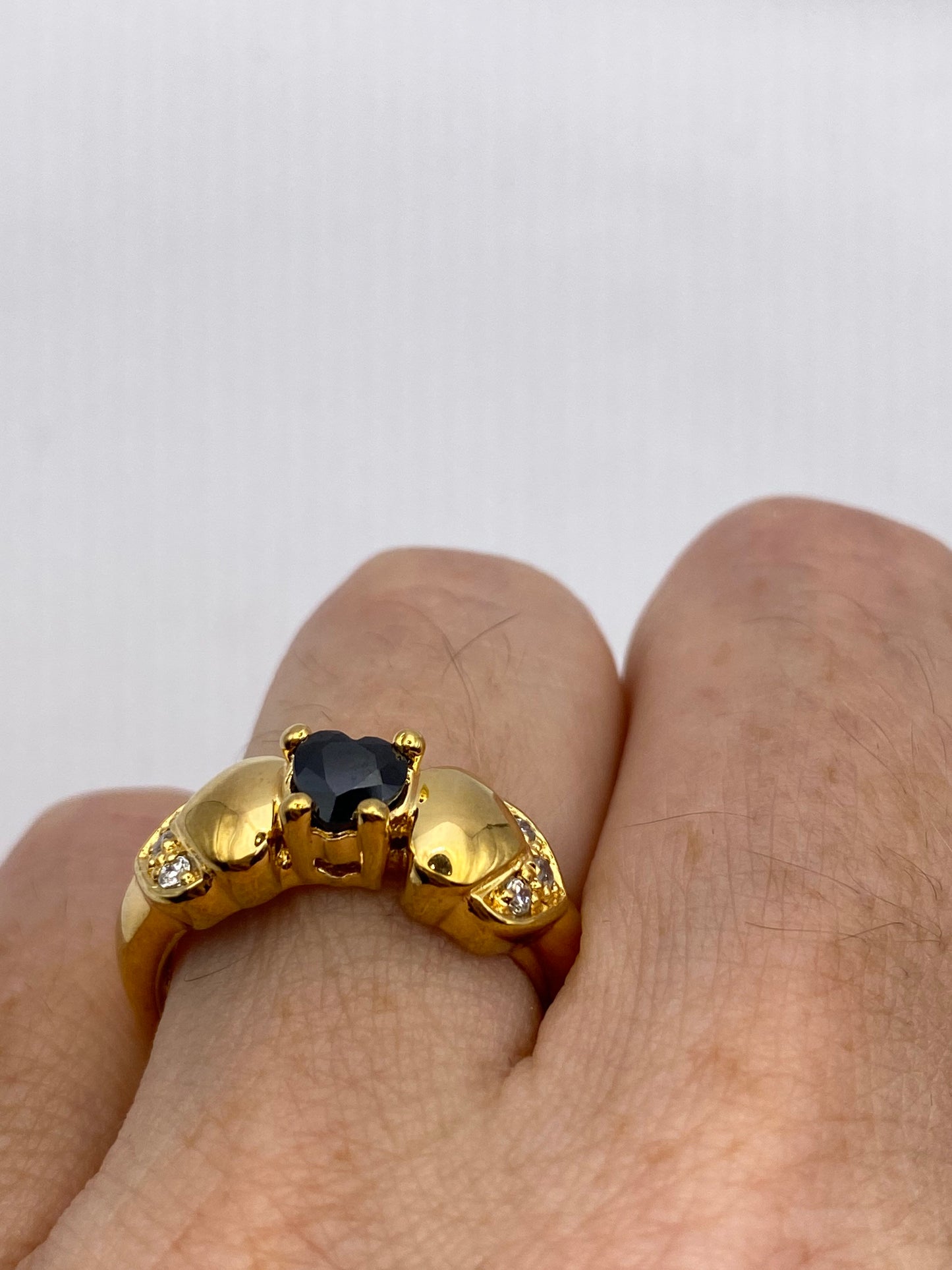 Vintage Blue Sapphire with Diamond Ring Golden 925 Sterling Silver