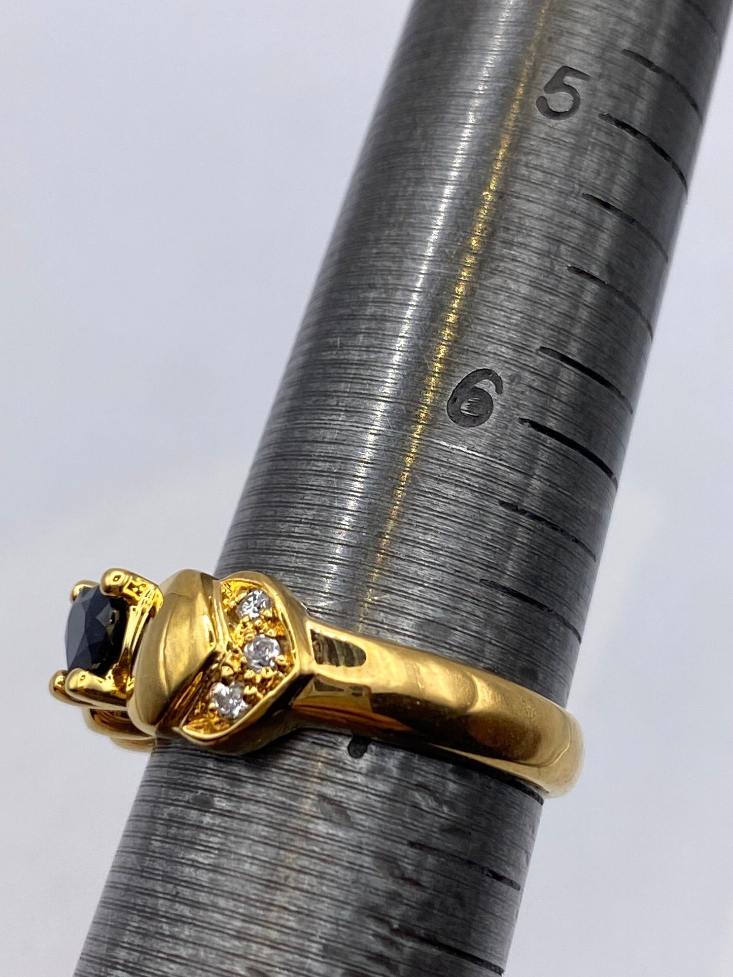 Vintage Blue Sapphire with Diamond Ring Golden 925 Sterling Silver