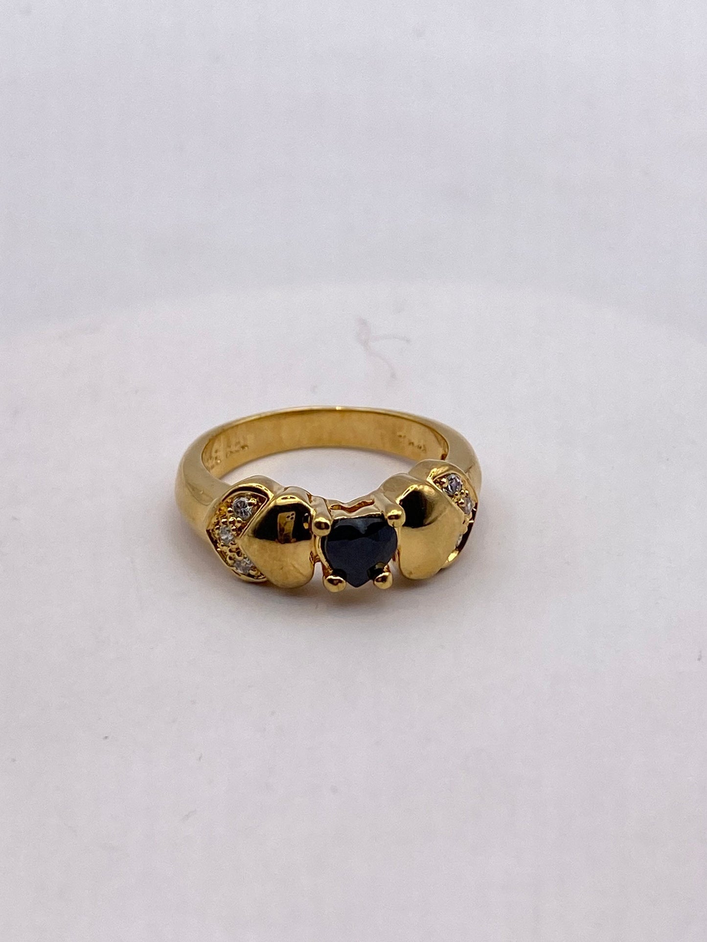 Vintage Blue Sapphire with Diamond Ring Golden 925 Sterling Silver