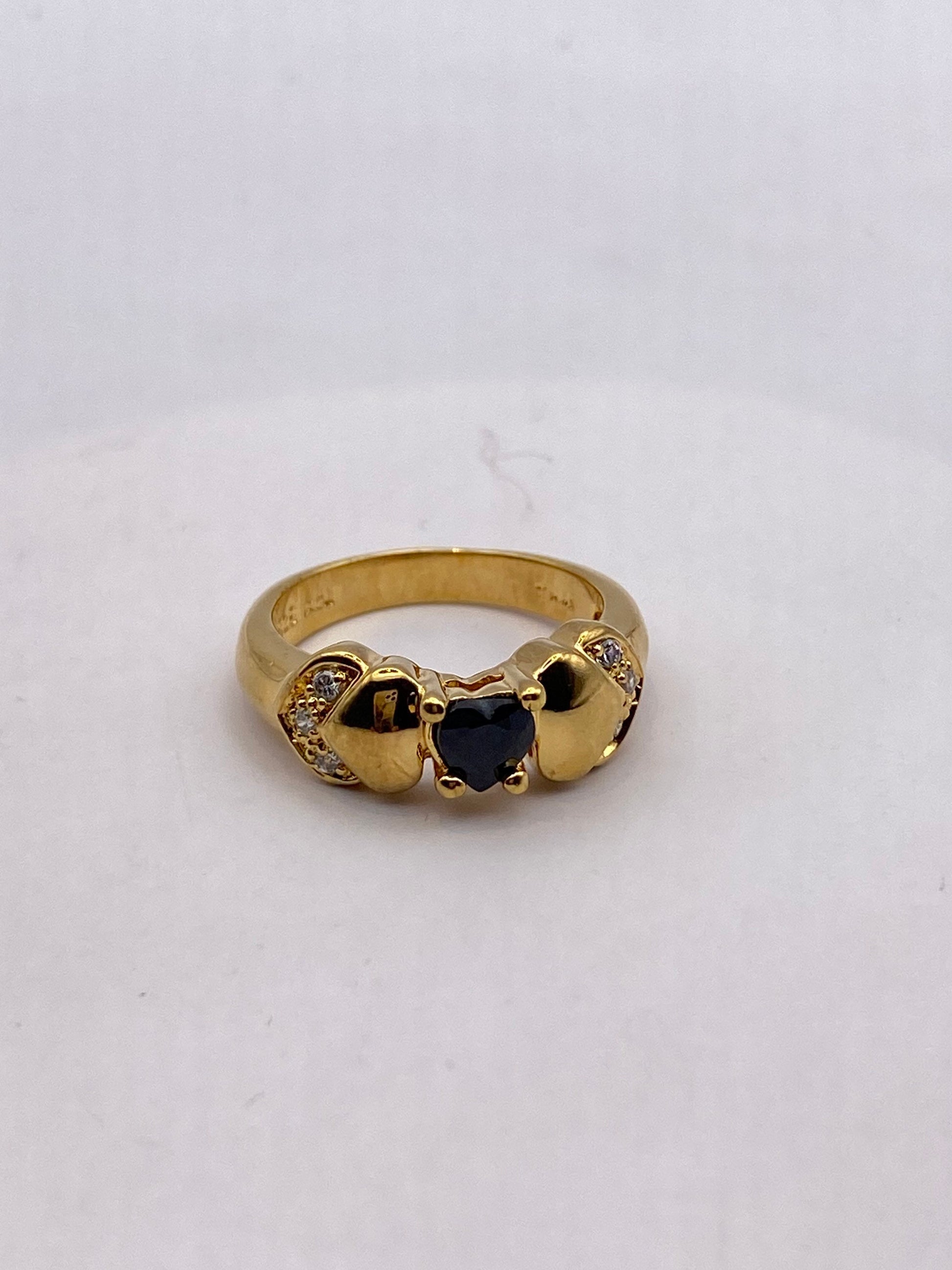 Vintage Blue Sapphire with Diamond Ring Golden 925 Sterling Silver