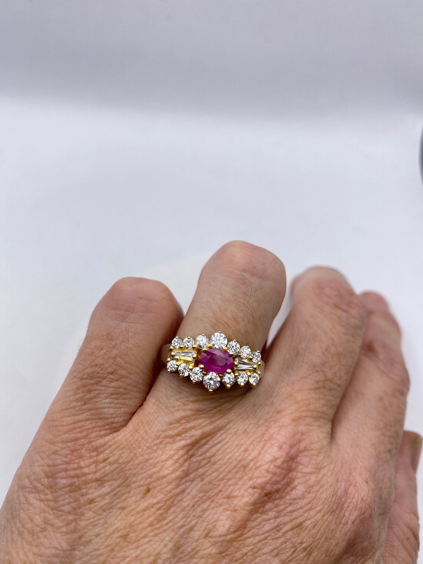 Vintage Red Ruby Ring white sapphire Golden 925 Sterling Silver