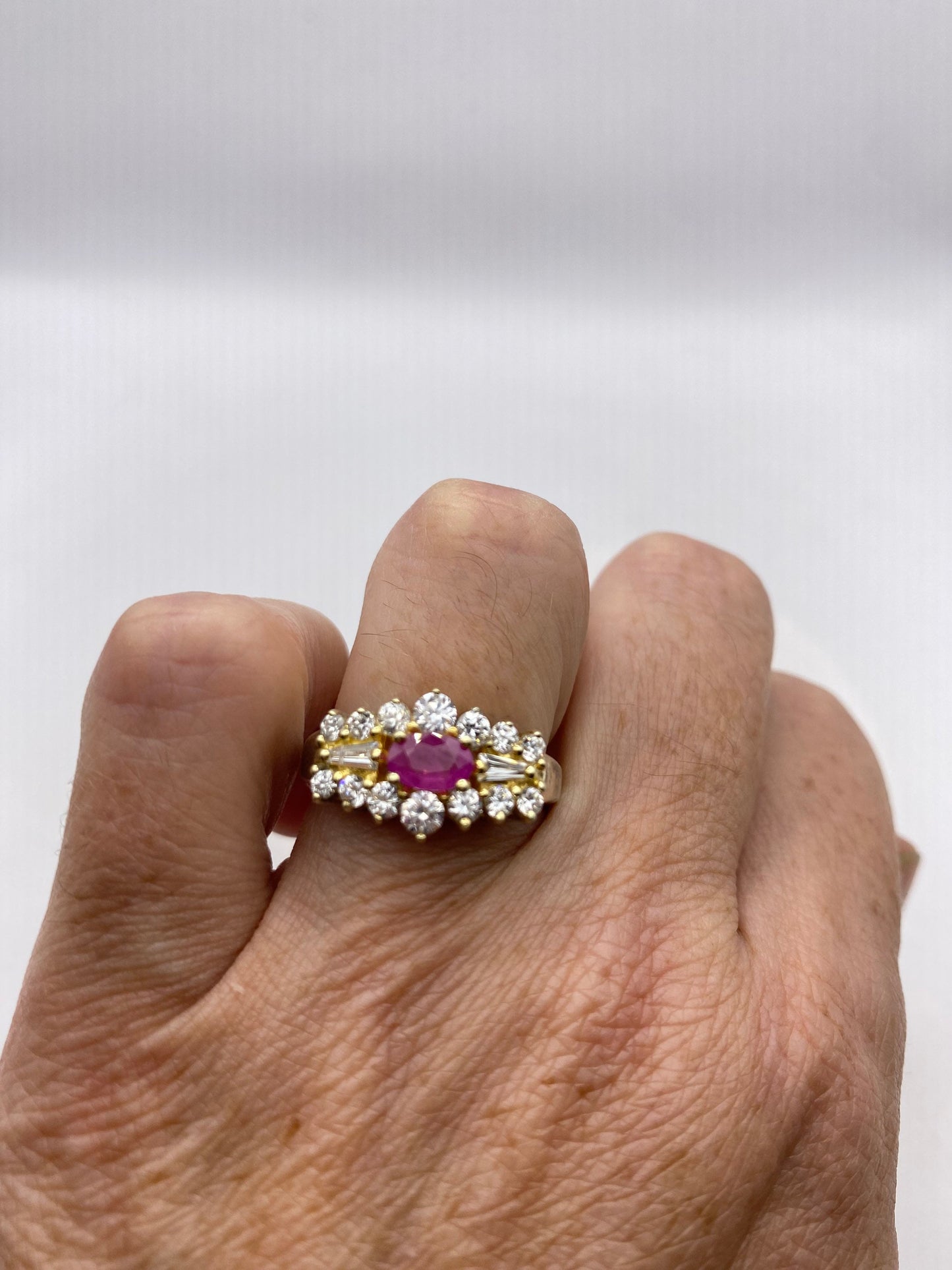 Vintage Red Ruby Ring white sapphire Golden 925 Sterling Silver