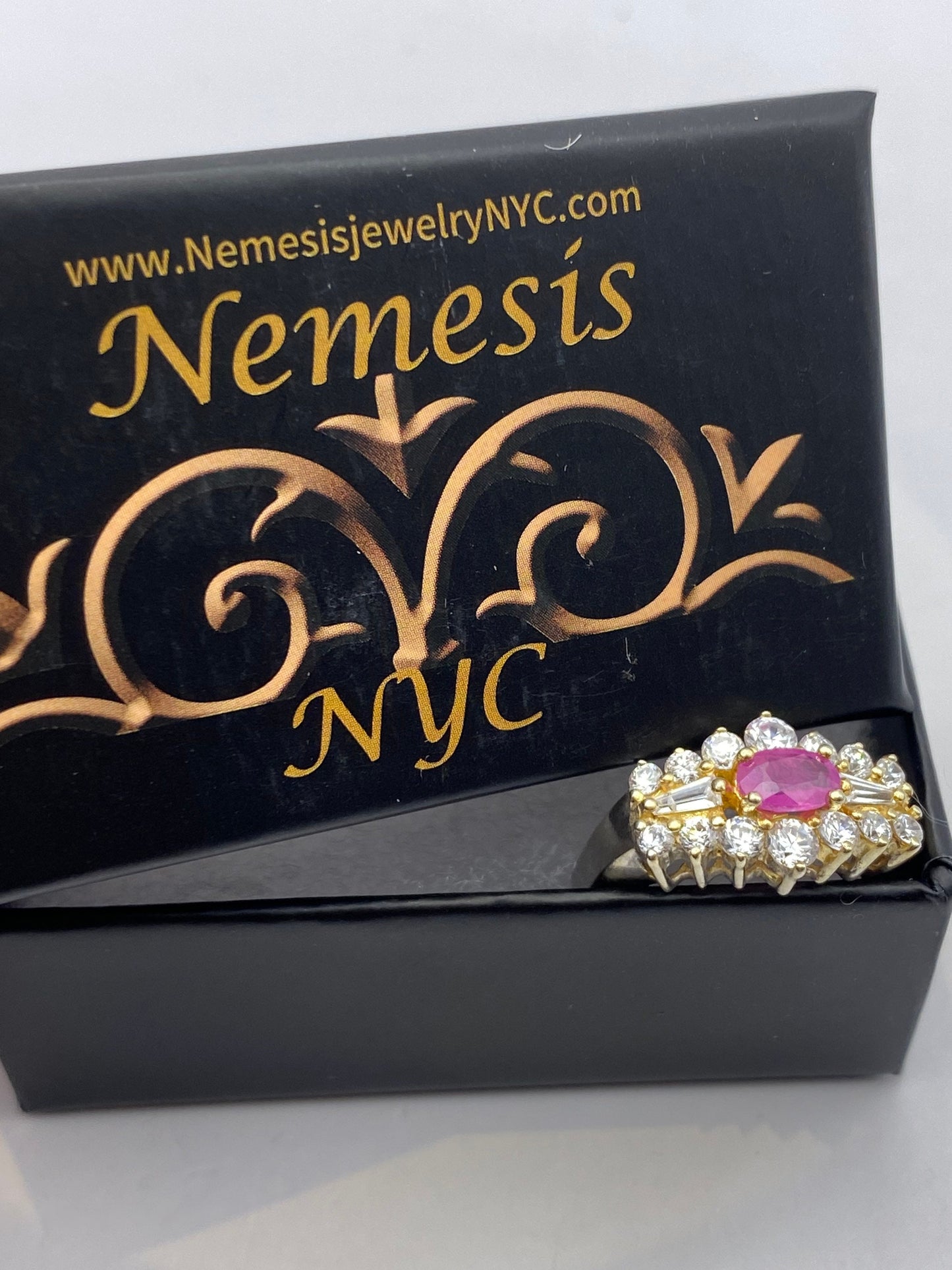 Vintage Red Ruby Ring white sapphire Golden 925 Sterling Silver