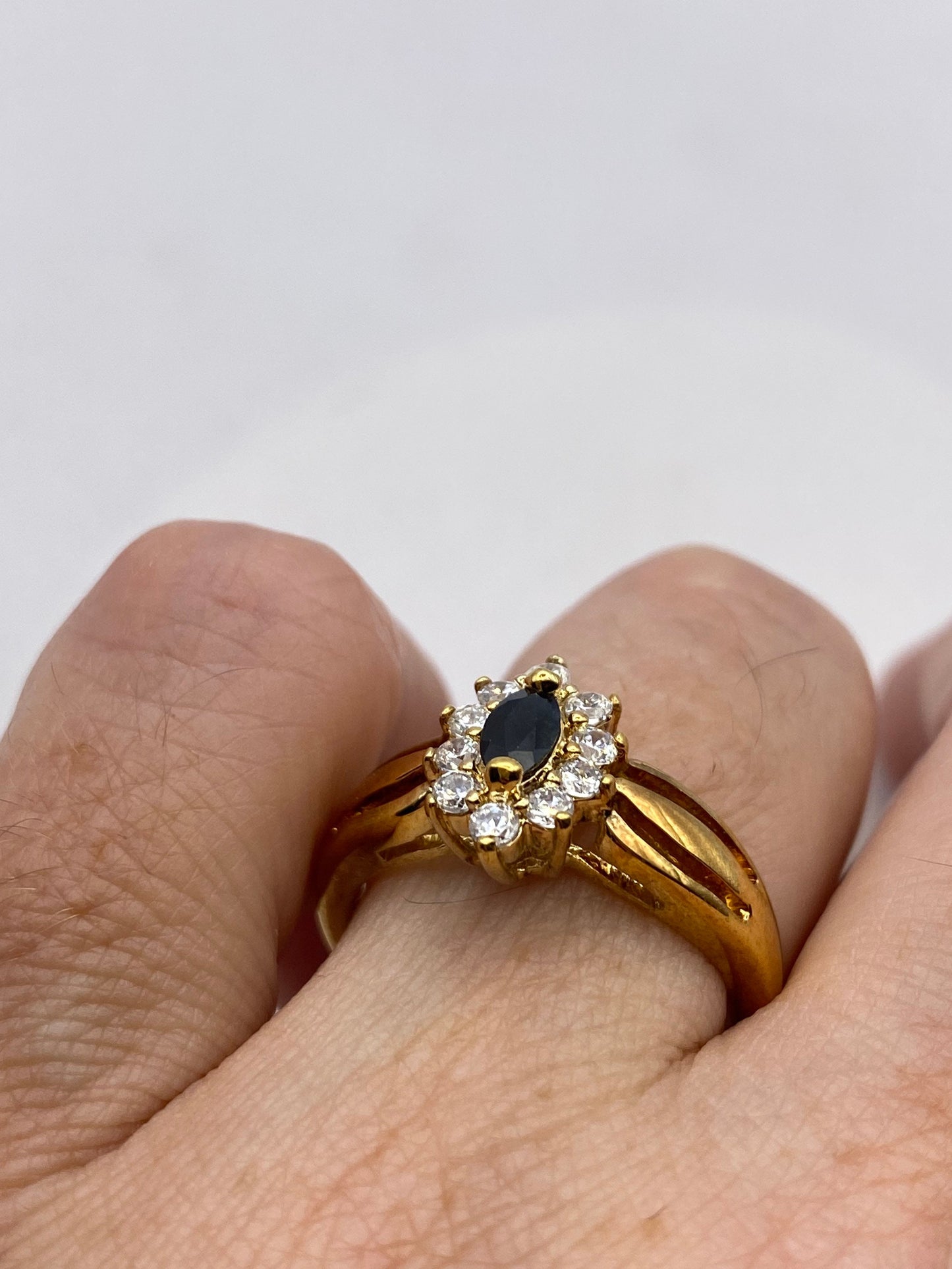 Vintage Blue Sapphire Ring Golden 925 Sterling Silver
