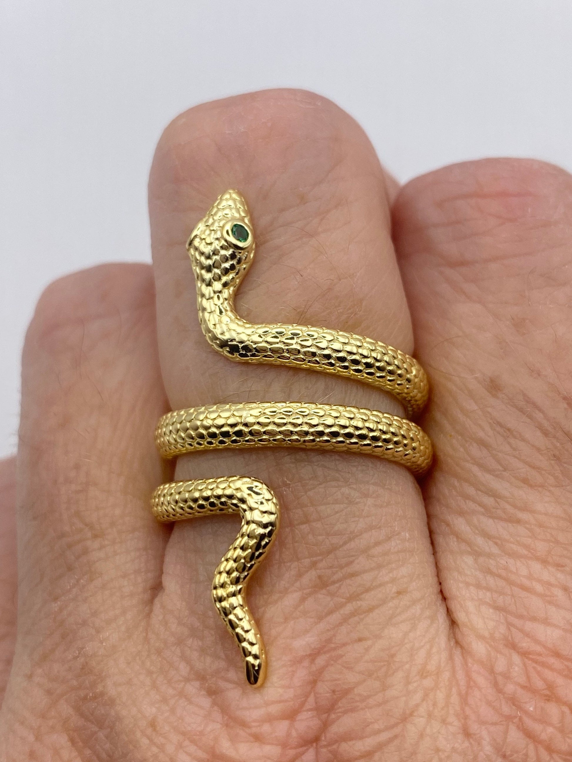 Vintage Snake Ring Golden 925 Sterling Silver Adjustable