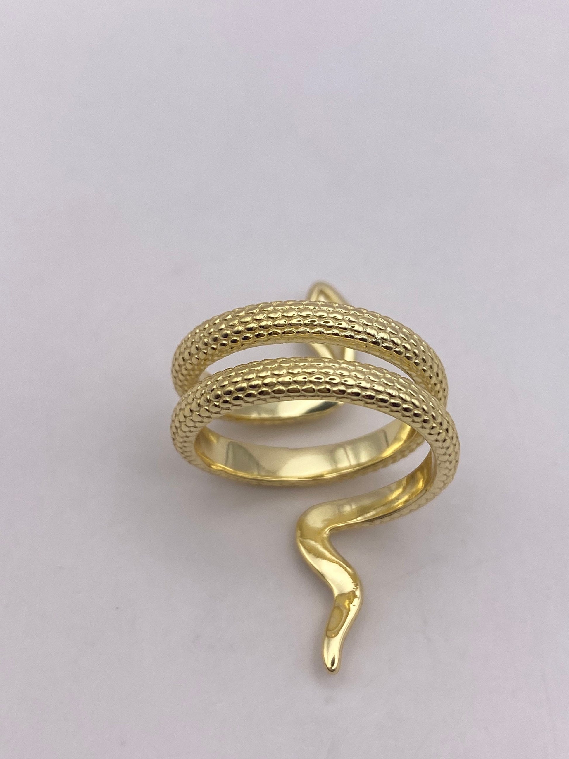 Vintage Snake Ring Golden 925 Sterling Silver Adjustable