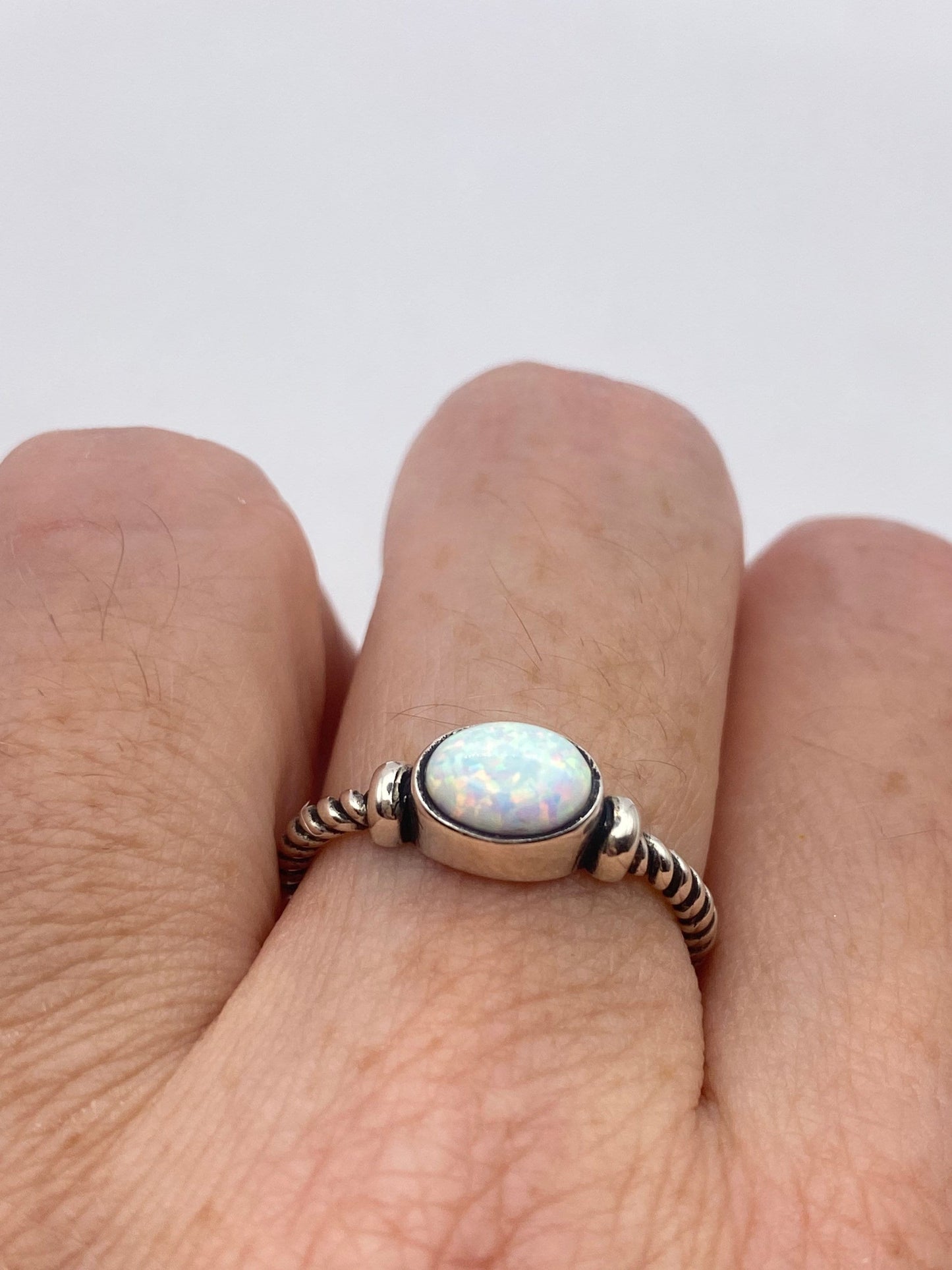 Vintage Blue Fire Opal 925 Sterling Silver Inlay Ring