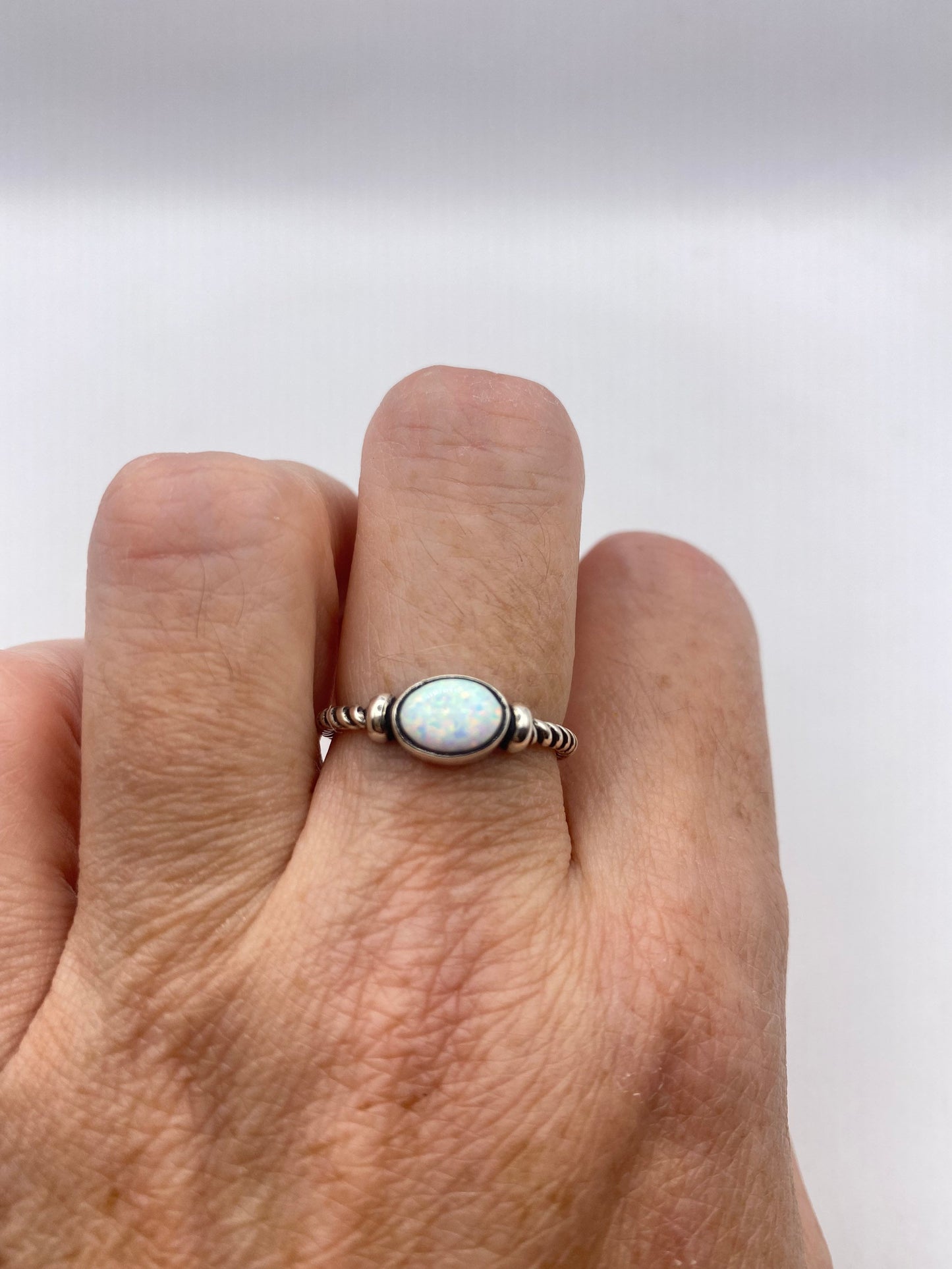 Vintage Blue Fire Opal 925 Sterling Silver Inlay Ring