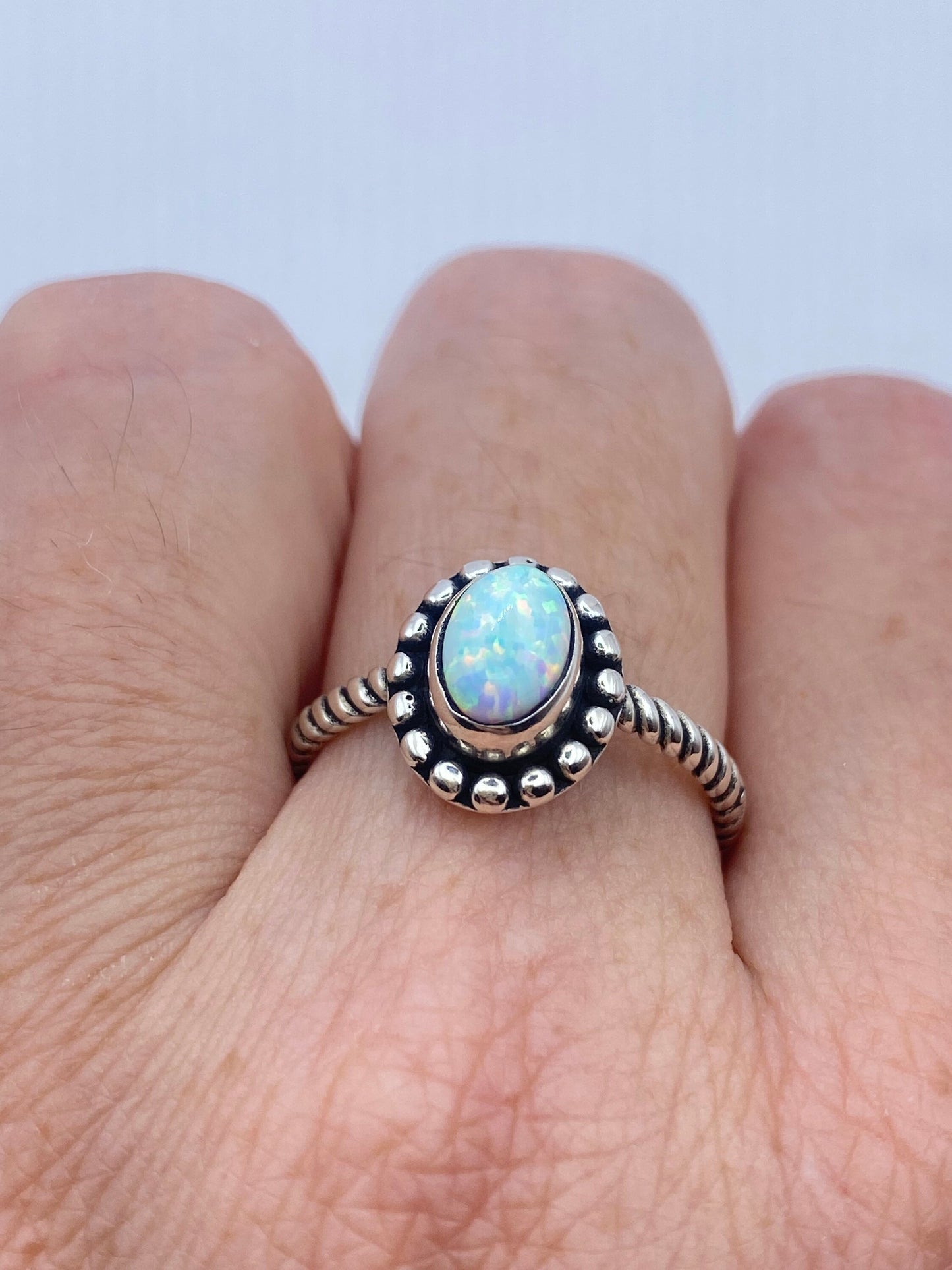 Vintage Blue Fire Opal 925 Sterling Silver Inlay Ring