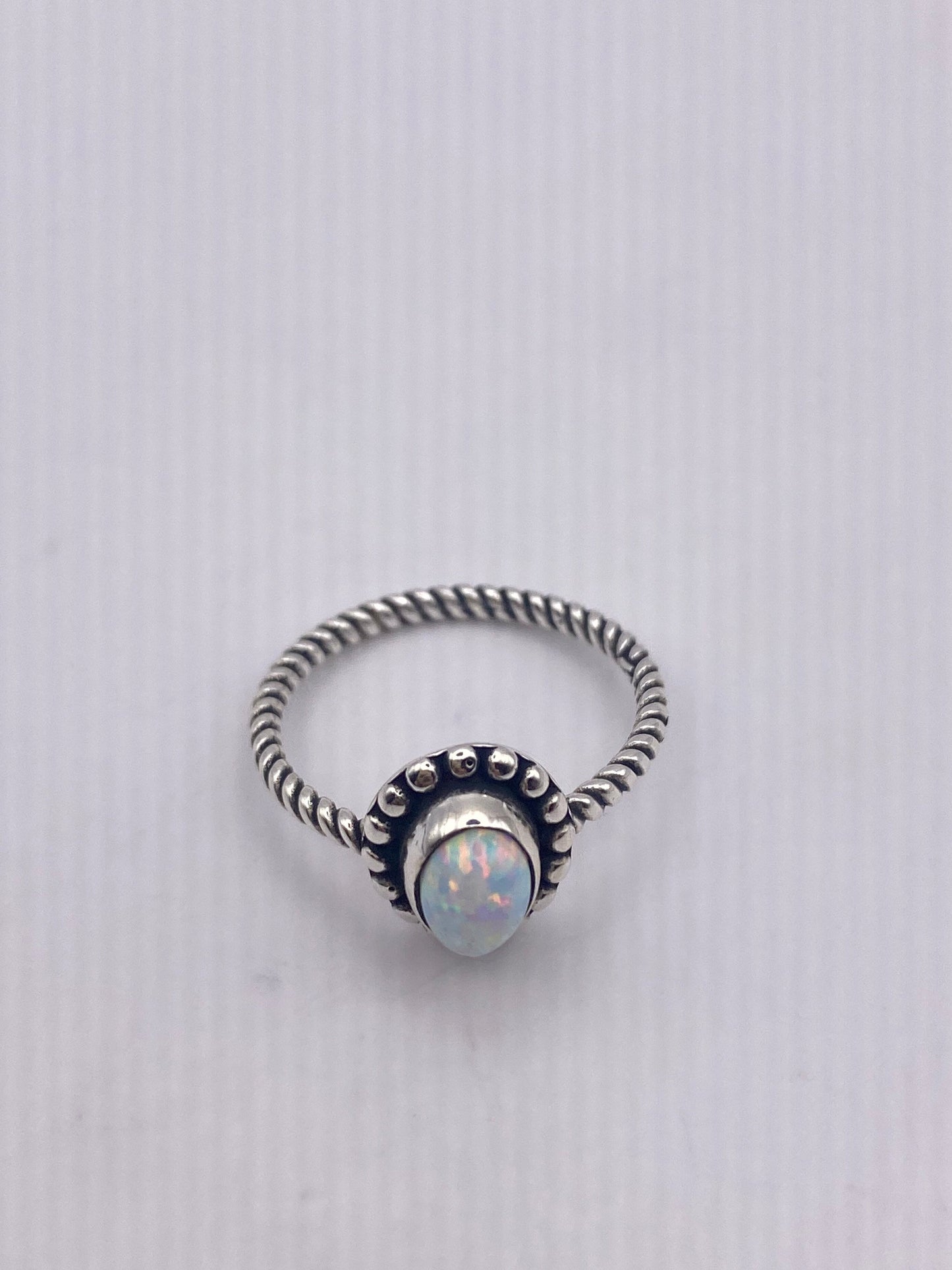 Vintage Blue Fire Opal 925 Sterling Silver Inlay Ring