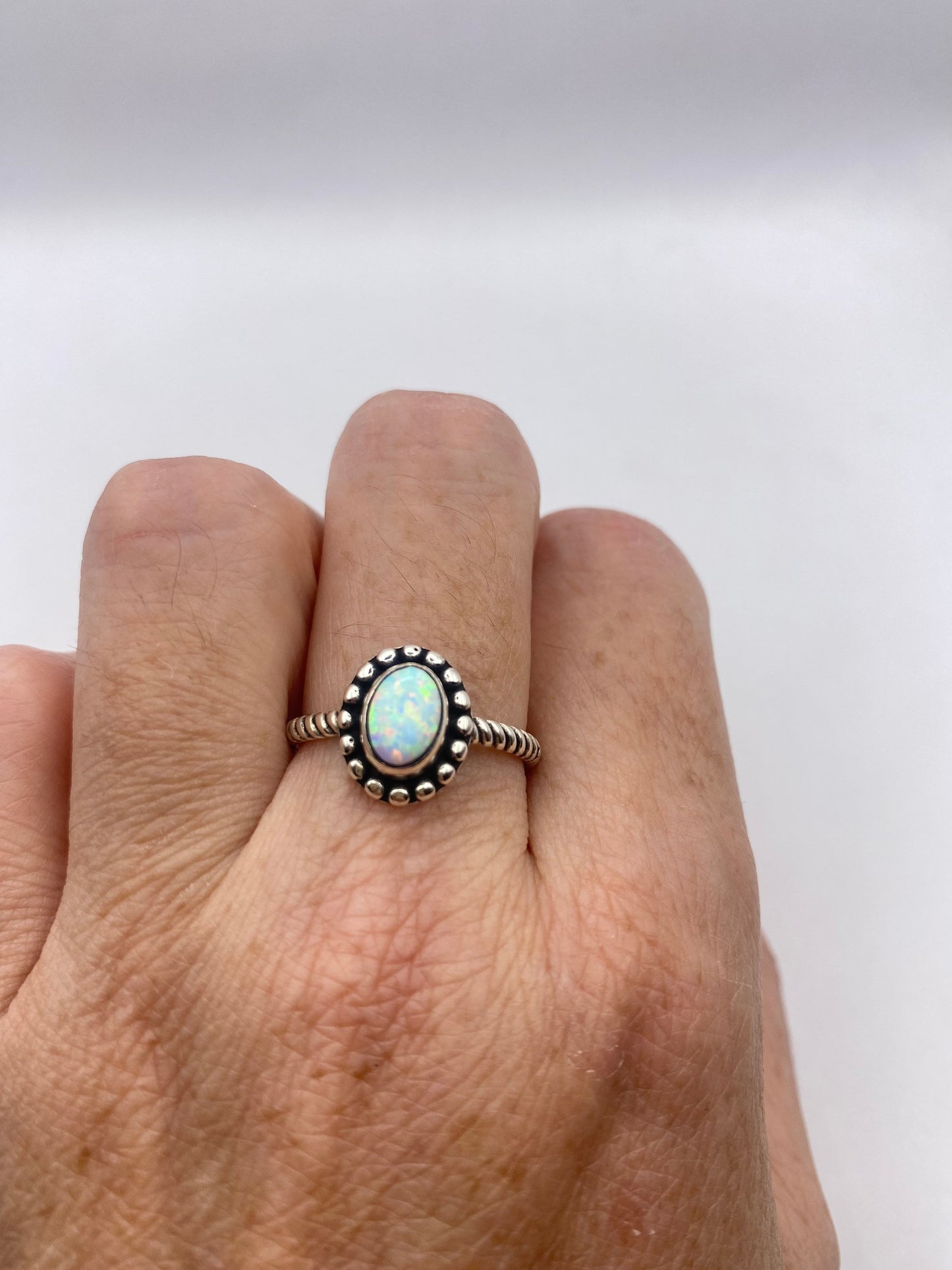 Vintage Blue Fire Opal 925 Sterling Silver Inlay Ring