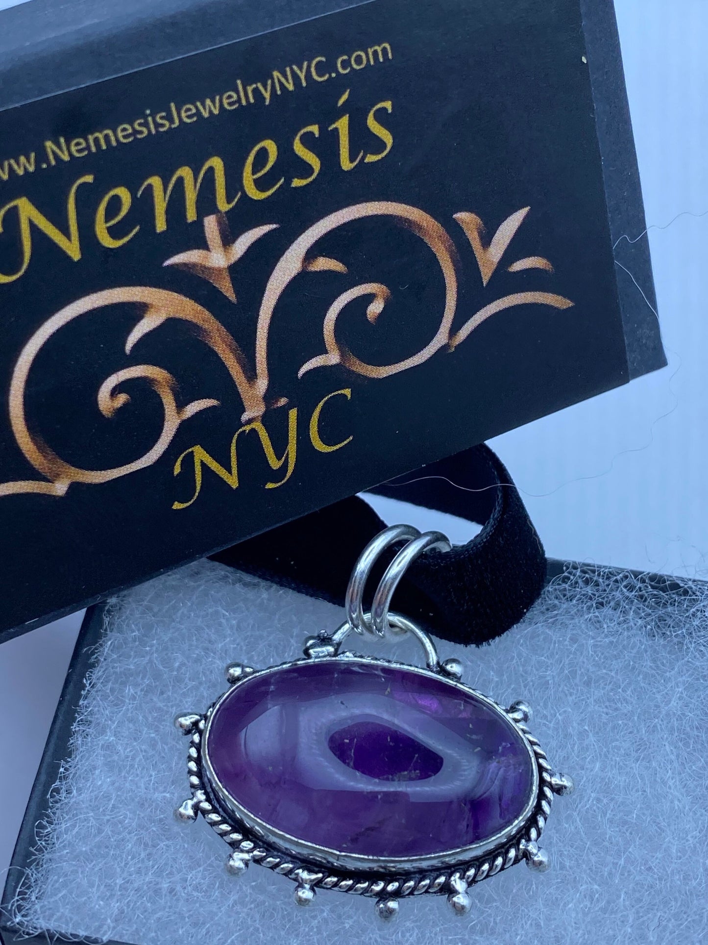 Vintage Purple Amethyst Choker Bohemian Cabochon Droplet Necklace
