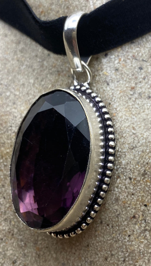 Vintage Purple Amethyst Crystal Choker Droplet Necklace